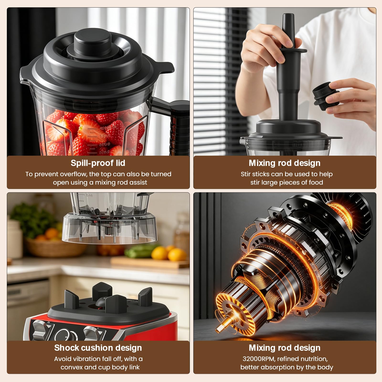 Batidora Licuadora 9500W, Jarra 3L, 32000 RPM, Procesador Alimentos