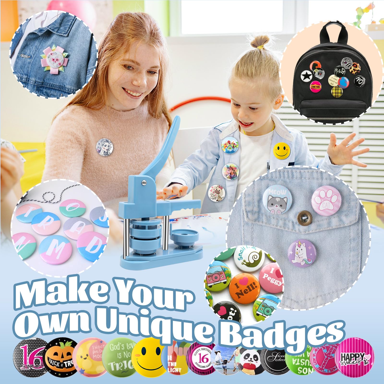 Buttonmaschine 58mm, Orifesio Button Maschine mit 100 Zubehör & Kreisschneider & Schneidematte, Buttons Selber Machen, Button Maker Machine 2,25 Zoll, DIY Pin Maker Machine Set, Badge Making Machine