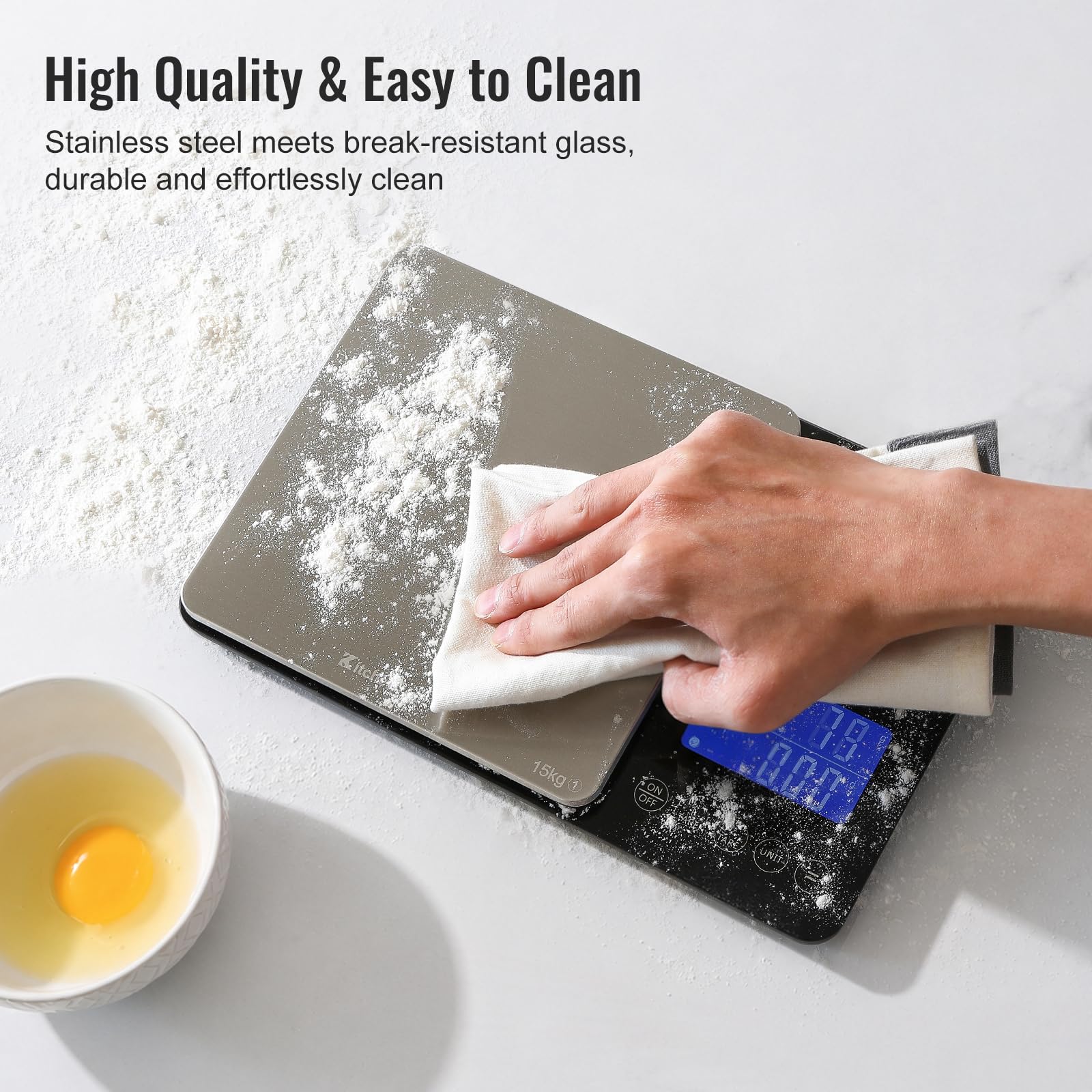 KitchenTour Balance de Cuisine Numérique Double Plateforme avec Fonction Poids Total 500g/0.1g & 15kg/1g Précision pour Cuisson et Pâtisserie Noir