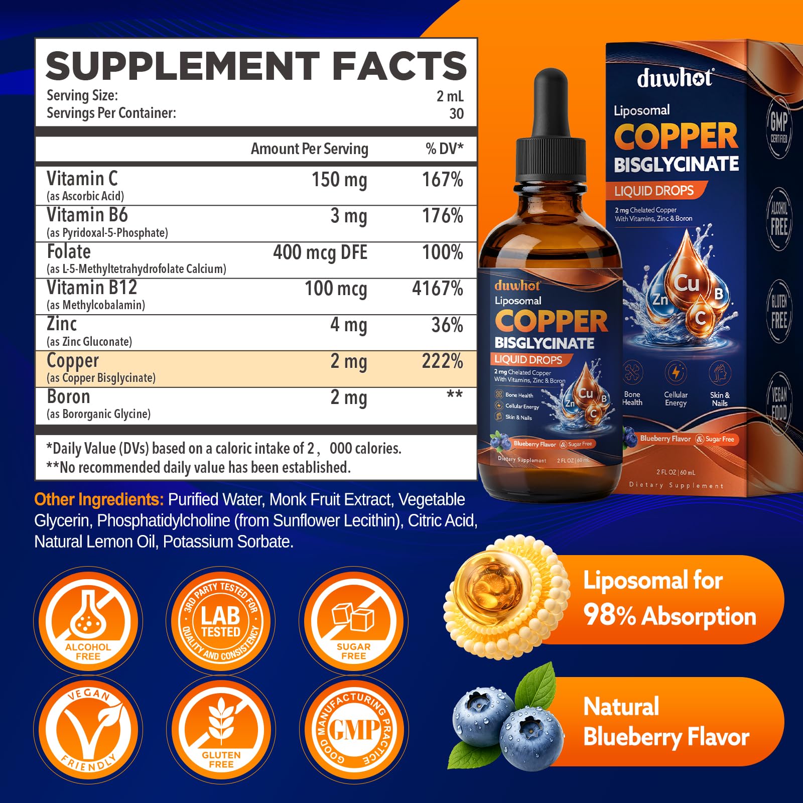 Liquid Copper Bisglycinate Drops, 2mg Chelated Copper Supplements, 2 Fl Oz — Amazon image 2