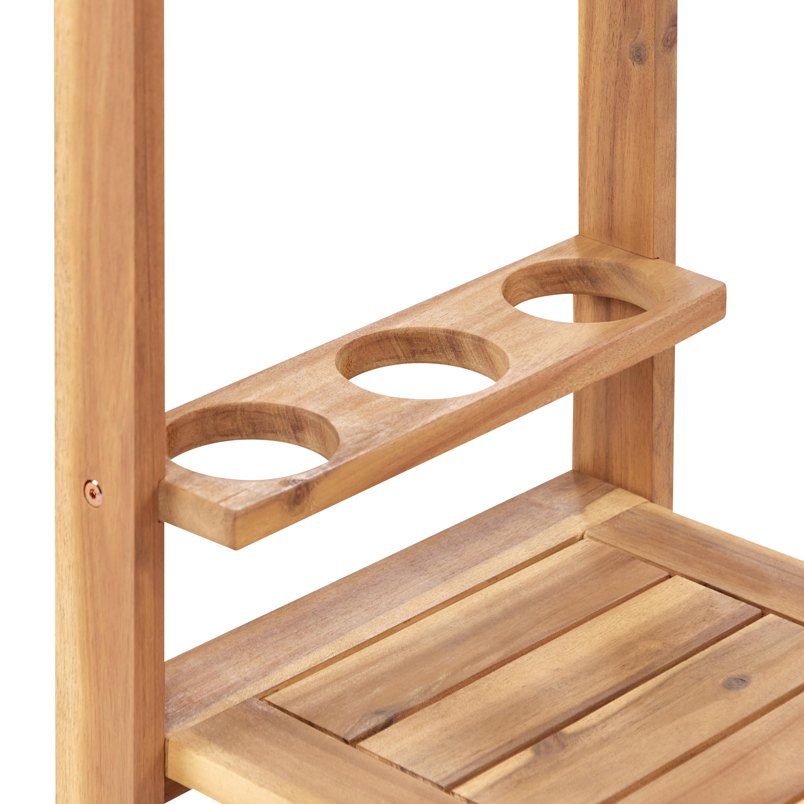 Beliani Carrito de Servicio de jardín Carrito de té con Ruedas de 2 Niveles de Madera de Acacia certificada con Soporte para Botellas marrón Claro Sassari II