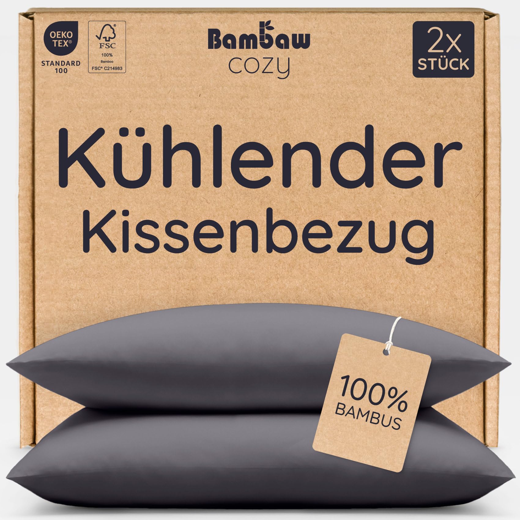 Bambaw Kissenbezug 40x80 Bambus, 2-er Pack, Anti Allergie Bettwsche, Anti  Milbenbettwsche, haarschonender Kopfkissenbezug Bambus, khlende  Kissenbezge 40x80 cm (Anthrazit) : Amazon.de: Kche, Haushalt & Wohnen