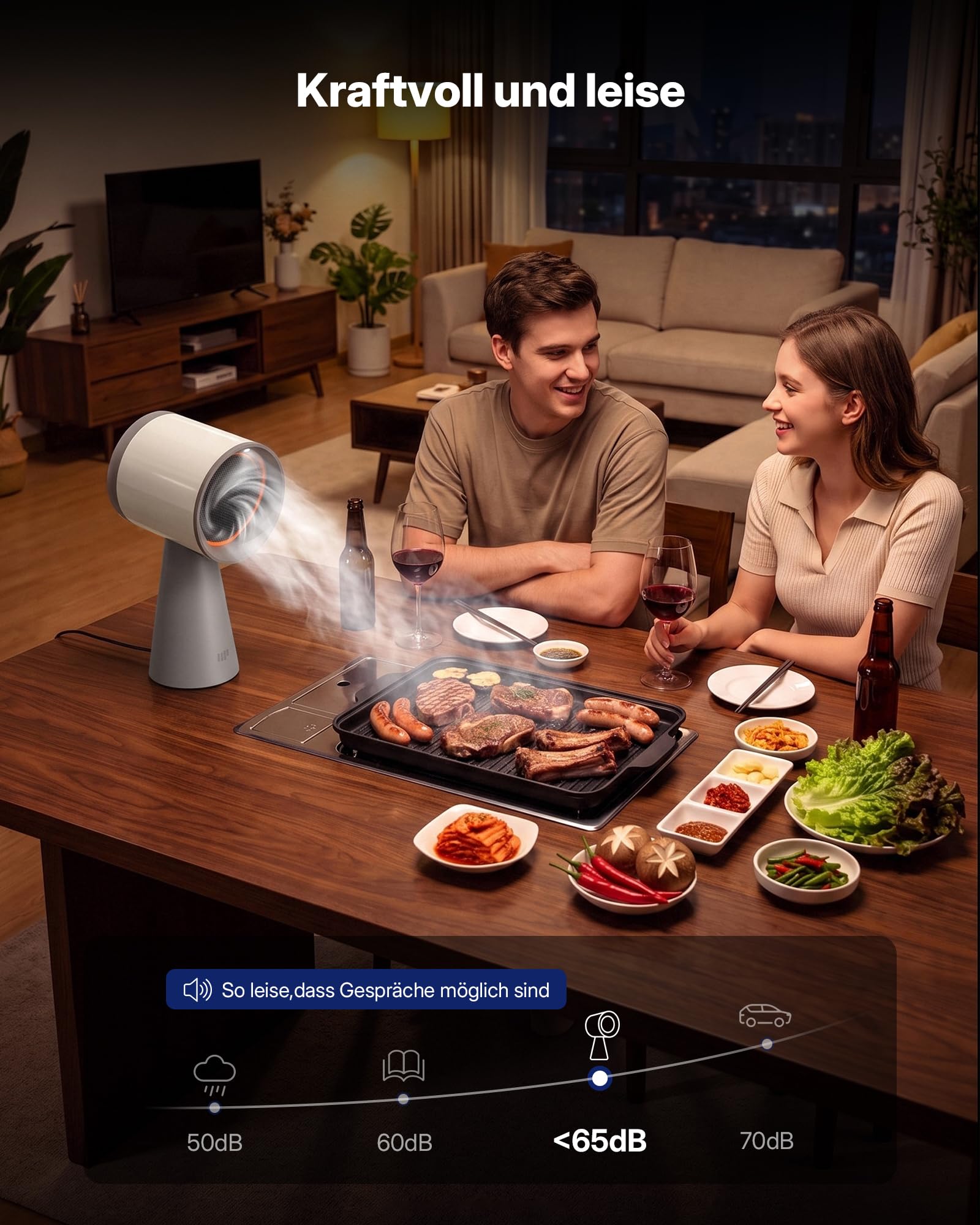 Upstreman Mini Dunstabzugshaube,Tragbare Abzugshaube mit 3 Geschwindigkeiten,Mobile Abzugshaube mit Austauschbarem Filter,für Steak Grillen BBQ Hot Pot Beige-HD06