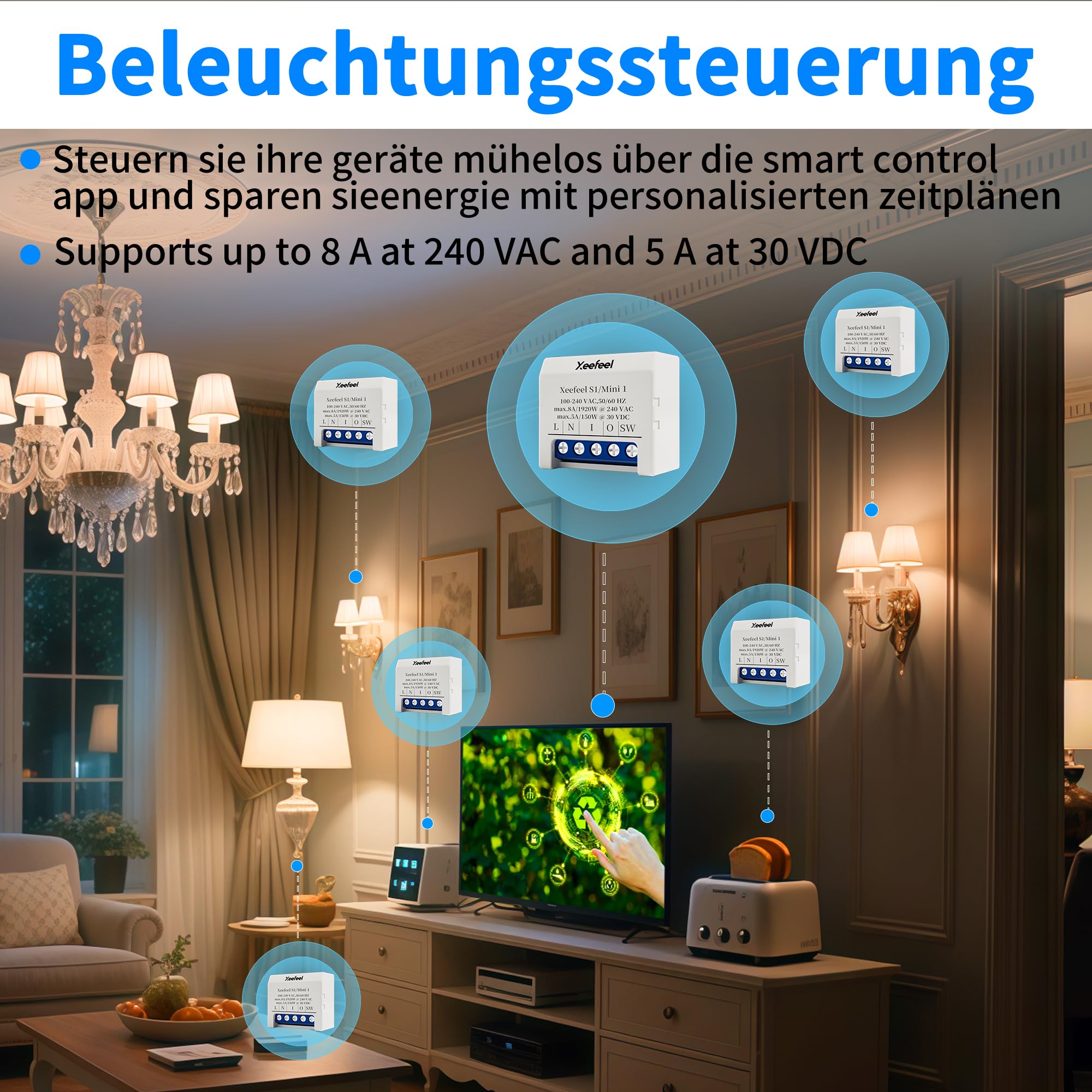 Mini 1 Smart Relè Interruttore WiFi & Bluetooth, 3 pezzi | Interruttore relè intelligente a 1 canale, 8 A, compatibile con domotica, senza funzione relè, per Alexa e Google Home
