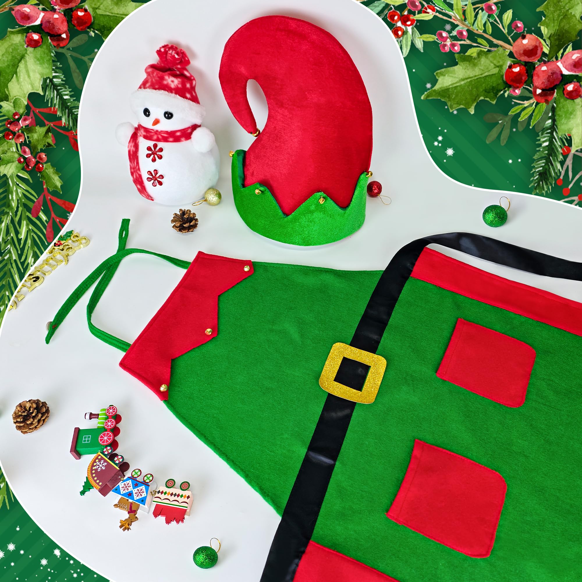 Yezmo Christmas Elf Apron and Hat Set, Christmas Elf Costume Accessories for Adults Women Men for Xmas Dress up Party - Image 4