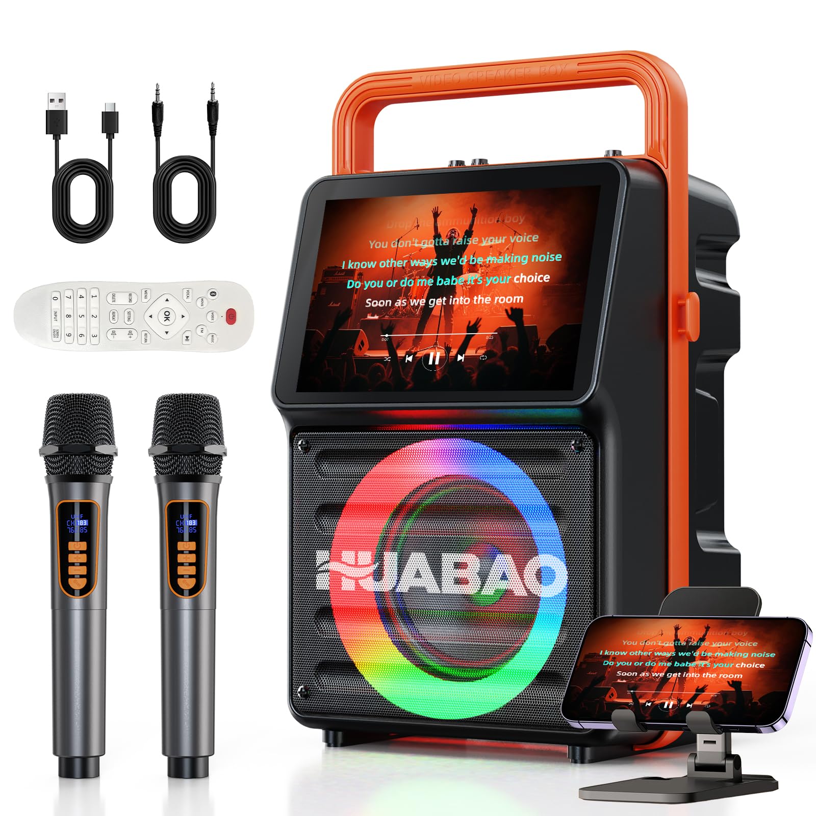 Máquina de Karaoke con Pantalla integrada de 10,1 Pulgadas, Altavoz Bluetooth con visualización de Letras y Luces, duplicación de Pantalla inalámbrica para iOS y Android, 2 micrófonos Recargables