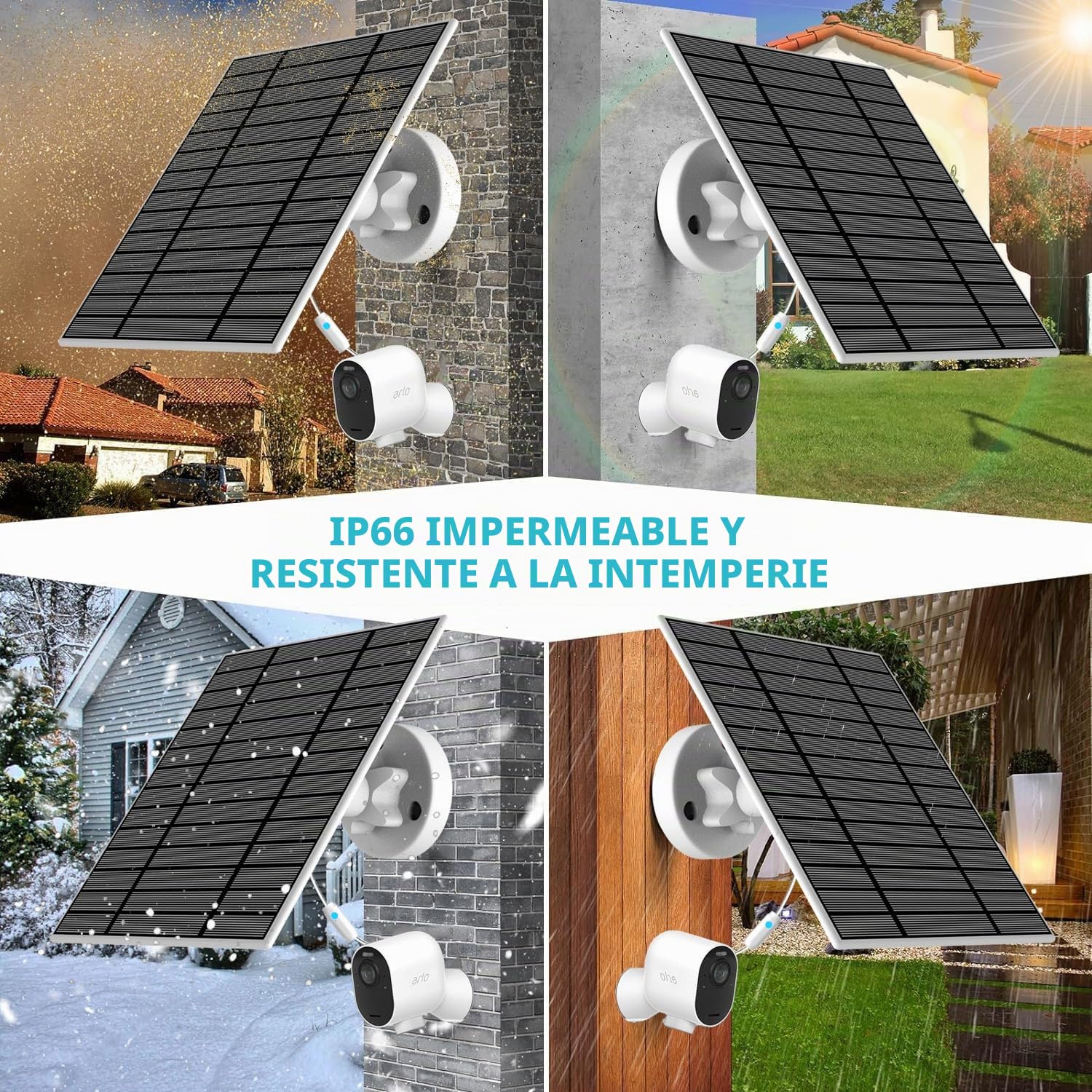 Actualizado, con advertencia de carga luz respiratoria. Panel solar de 6 W compatible con cámaras Arlo Ultra, Ultra2/2XL, Pro3/4/4X/5, GO2, Floodlight, fácil instalación, IP66 resistente al agua, 4 m