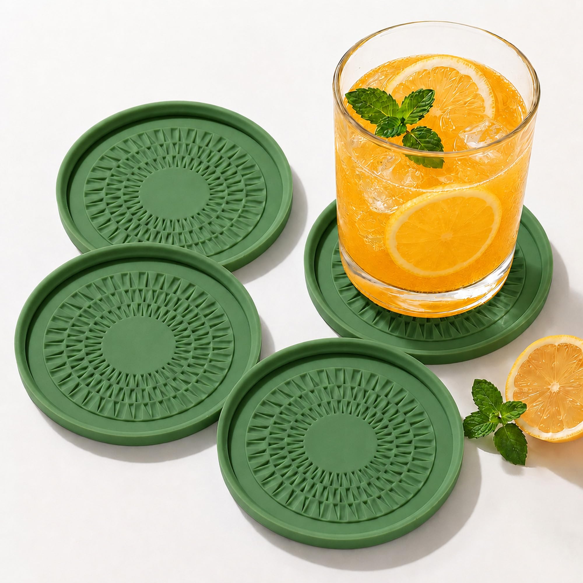 Wingcases Silicone Coasters for Drinks Olive Green[4 pcs,No Holder] — image 1