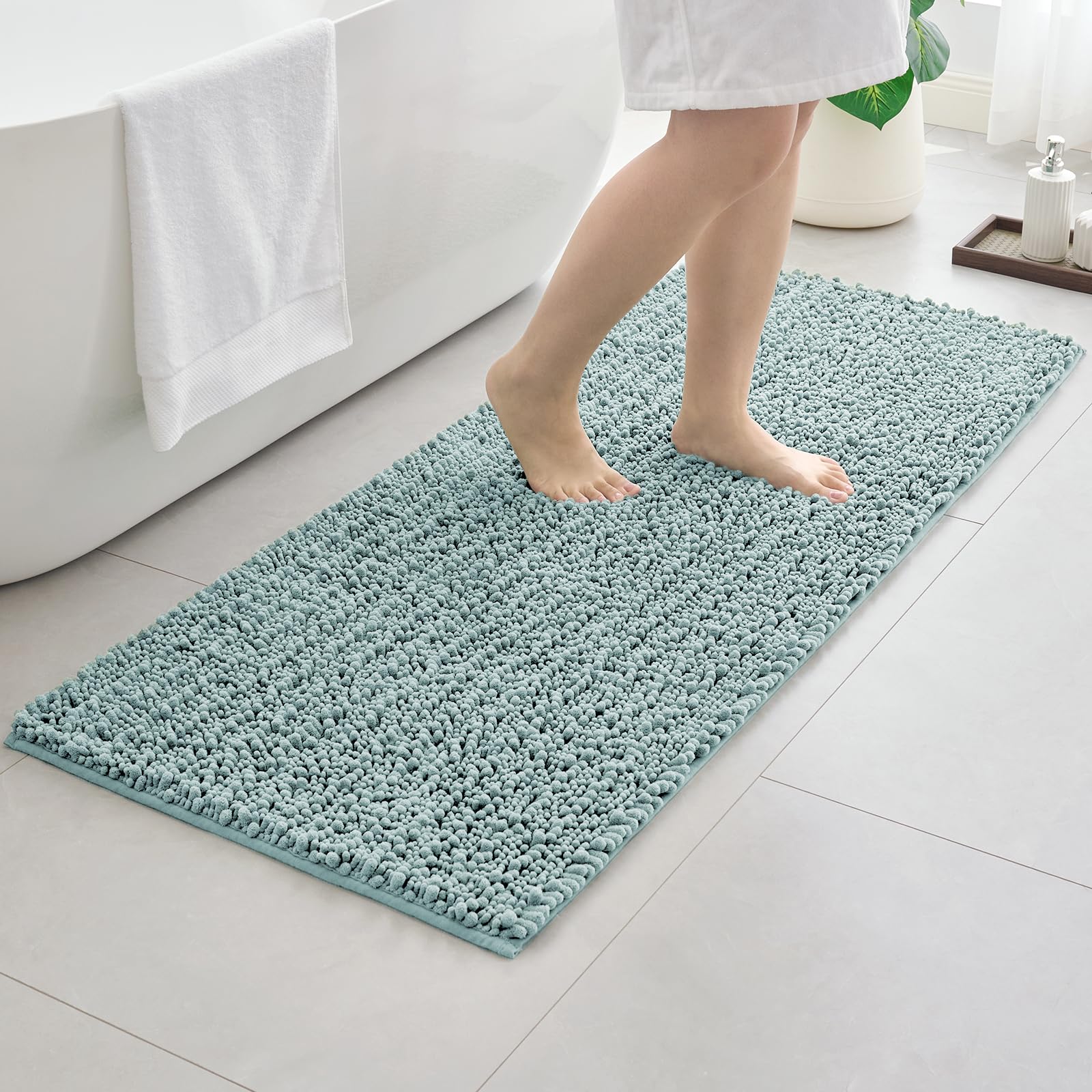 Bathroom Rugs 70x24, Soft Absorbent Chenille Bath Rugs, Fresh Blue