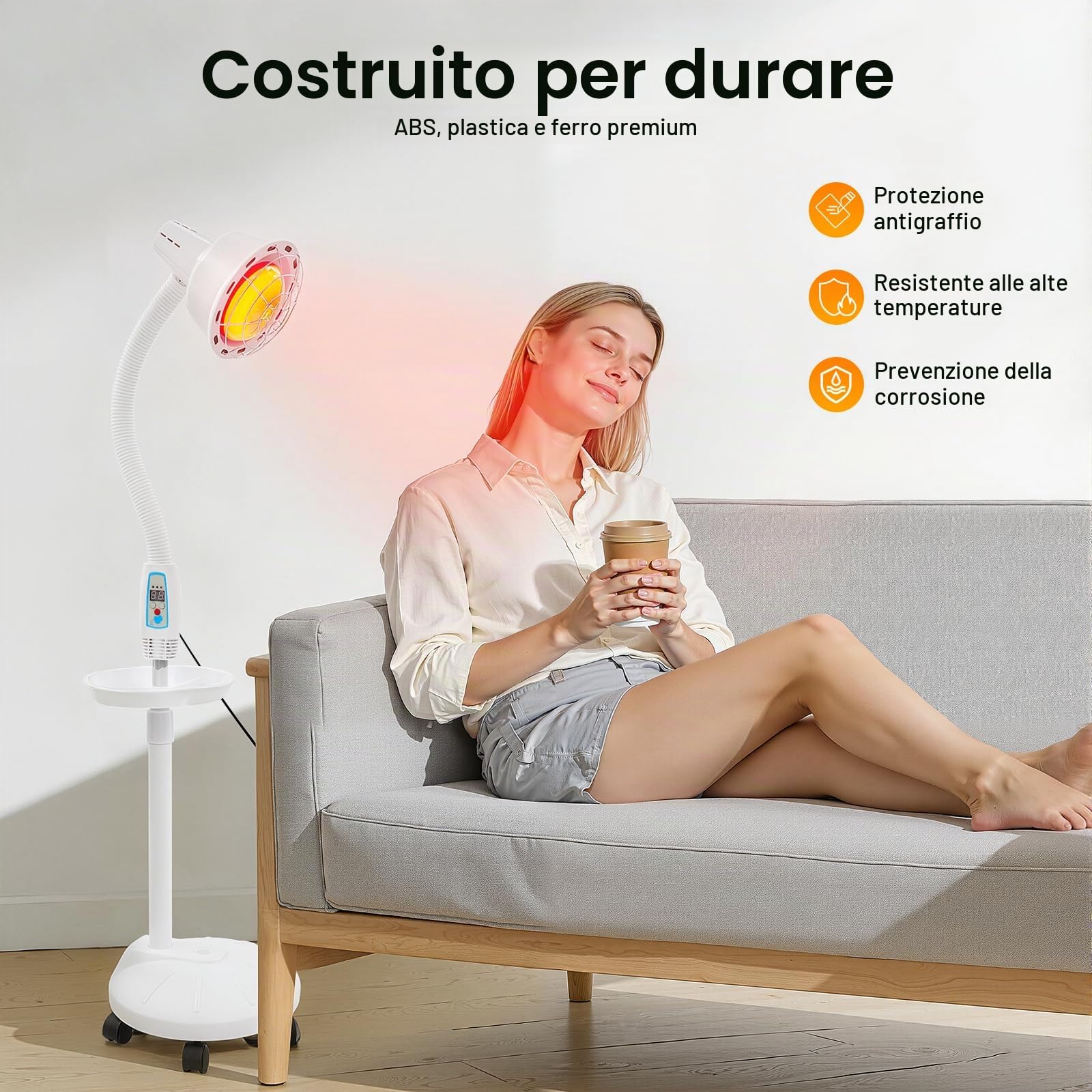 Lampada a Infrarossi 275W, Piantana con Luce Rossa Regolabile in Altezza e Temperatura 8-70°C Base 30cm per Terapia Muscolare