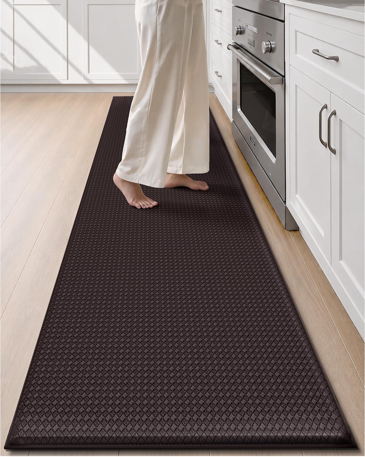 Color&amp;Geometry Wide Kitchen Floor Mat 24x108 Anti Fatigue Easy Clean, Brown