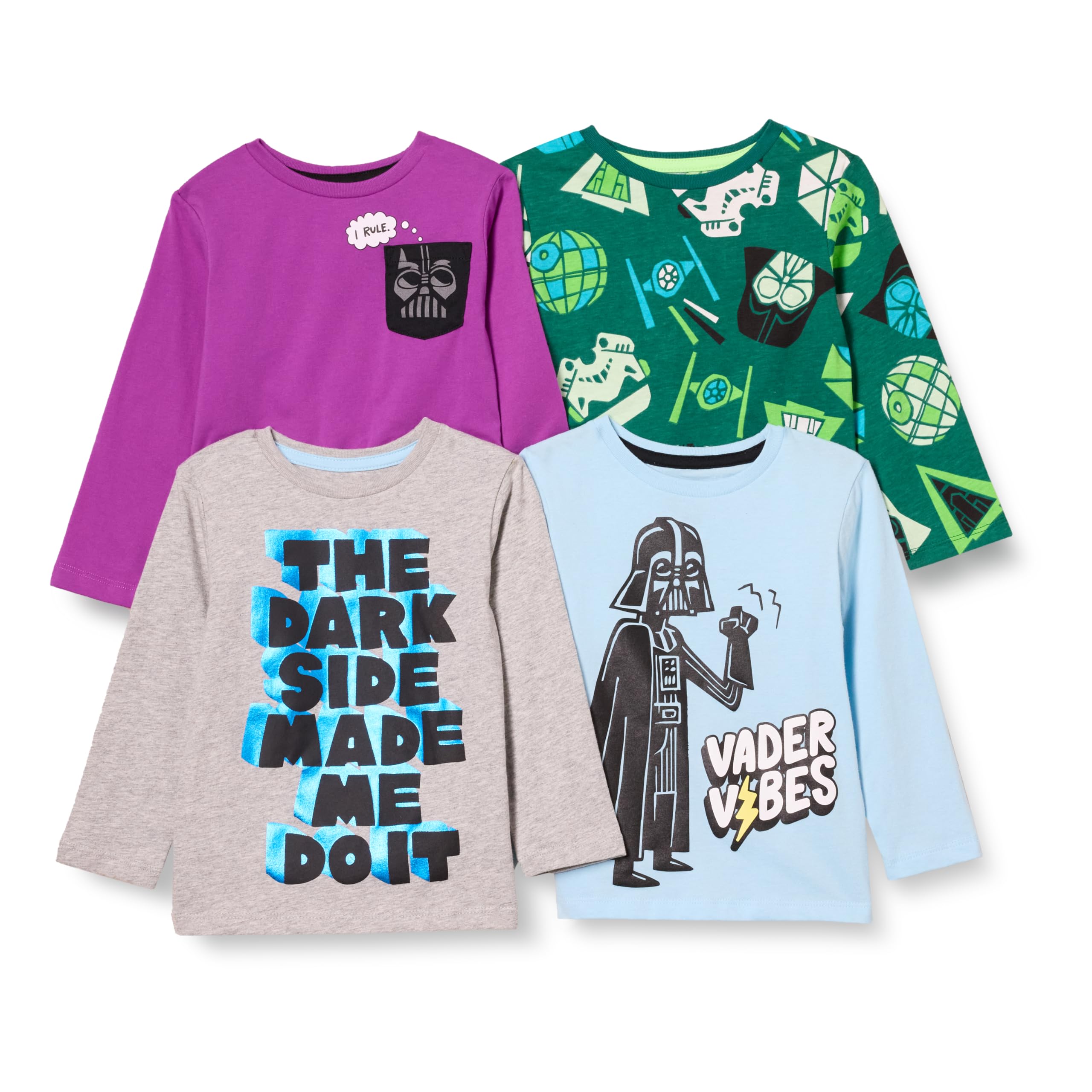 Amazon Essentials Disney | Marvel | Star Wars Maglie a Maniche Lunghe (precedentemente Spotted Zebra) Bambini e Ragazzi, Pacco da 4