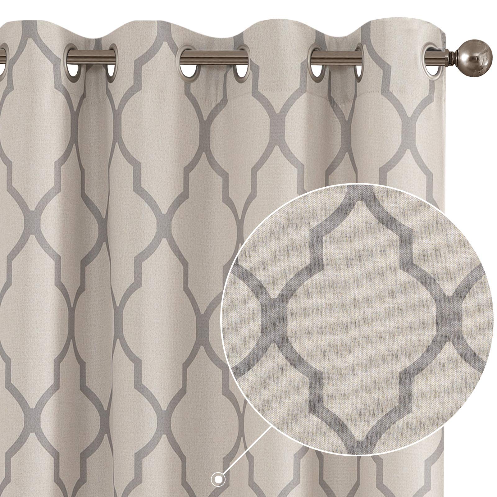 jinchan Linen Textured Curtains Moroccan Tile Print Panels for Bedroom ...