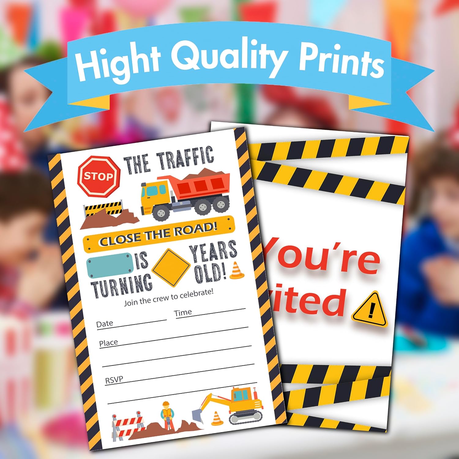 Construction Birthday Party Invitations For Boys, Truck Theme Birthday Invites For Boys, 30PACK Construction Fun Party Fill-in Double Sided Invite Cards For Kids Girls