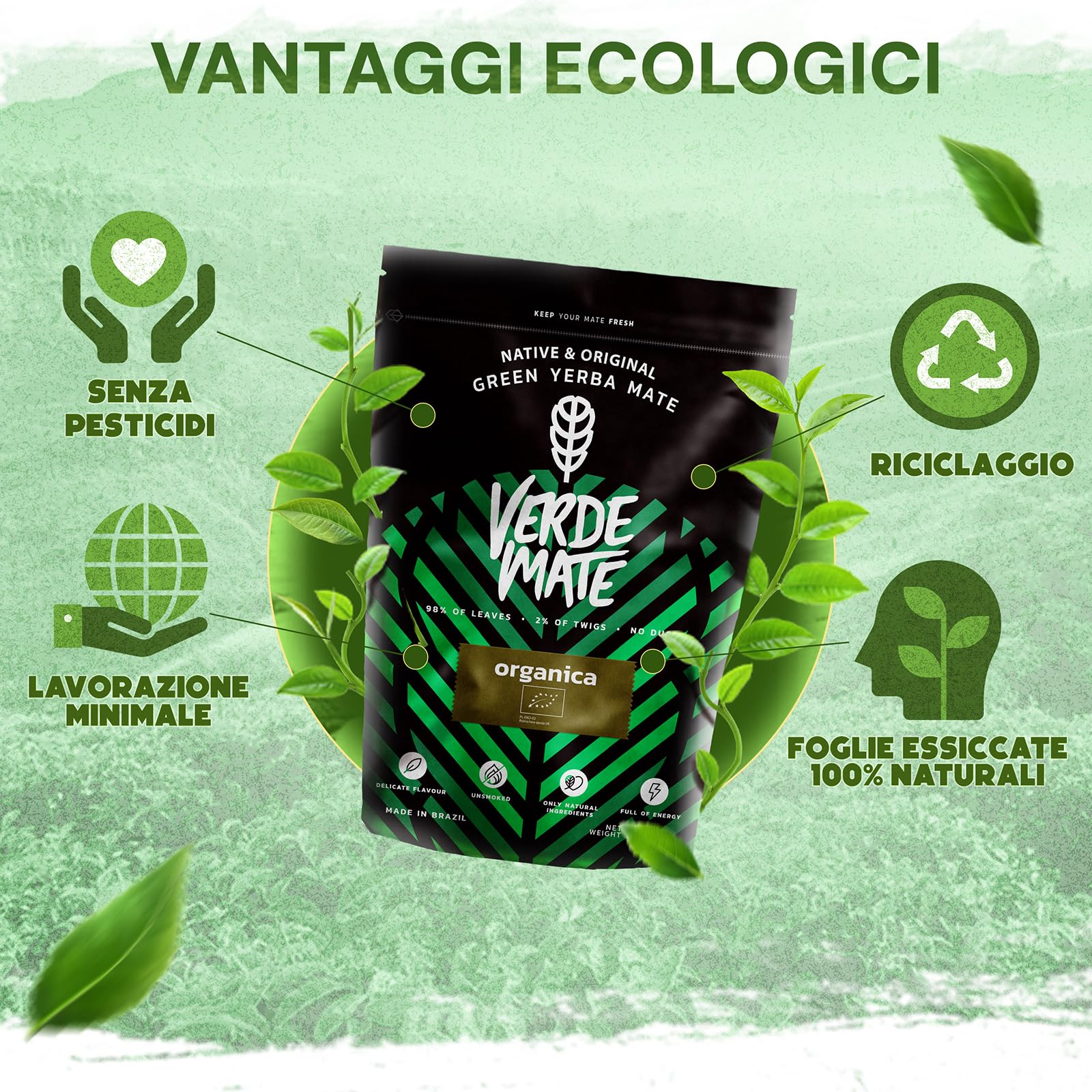 Verde Mate Green Organica 500 g | Yerba mate brasiliano biologico | Naturale, stimolante