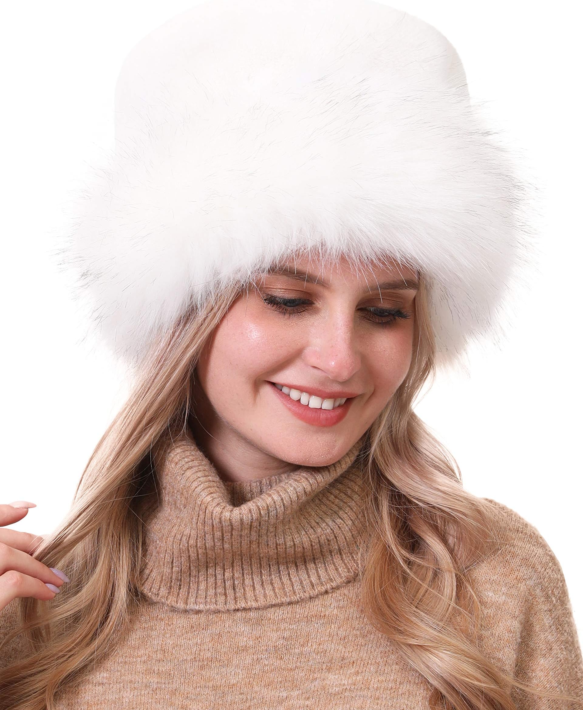 Women's Leopard Faux Fur Hats Fluffy Bucket Hat Russian Style for Winter
