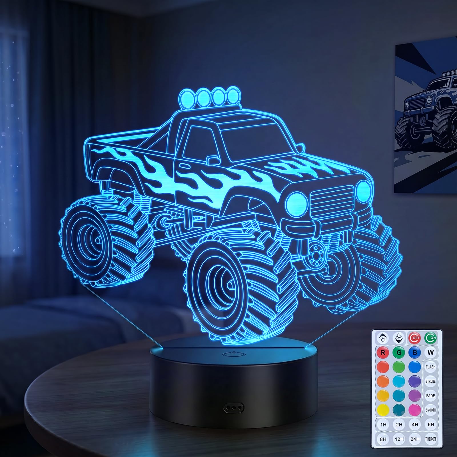 DAHEYMA Monster Truck 3D Night Light, Monster Truck Gifts