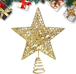 KEYIDO Christmas Tree Topper Christmas Tree Star Topper for Christmas Tree Toppers Xmas Metal Gold Stars for Top of Christmas Tree Decorations Glitter Ornaments Width 15cm/6Inch, High 20cm/8Inch