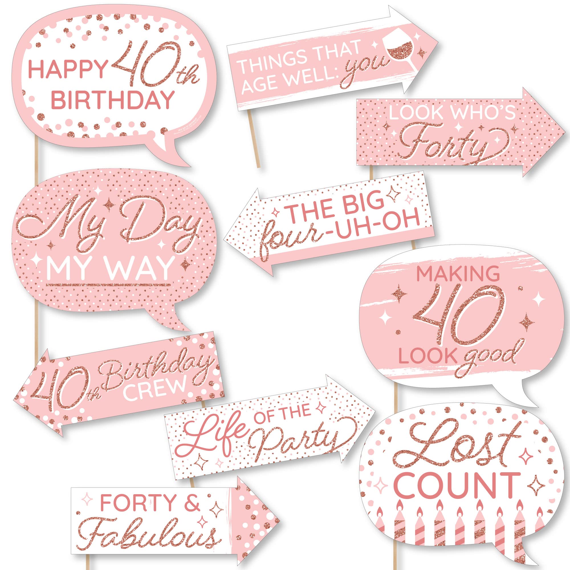 Accessoires photomaton 40e anniversaire rose or pour décoration de fête chic