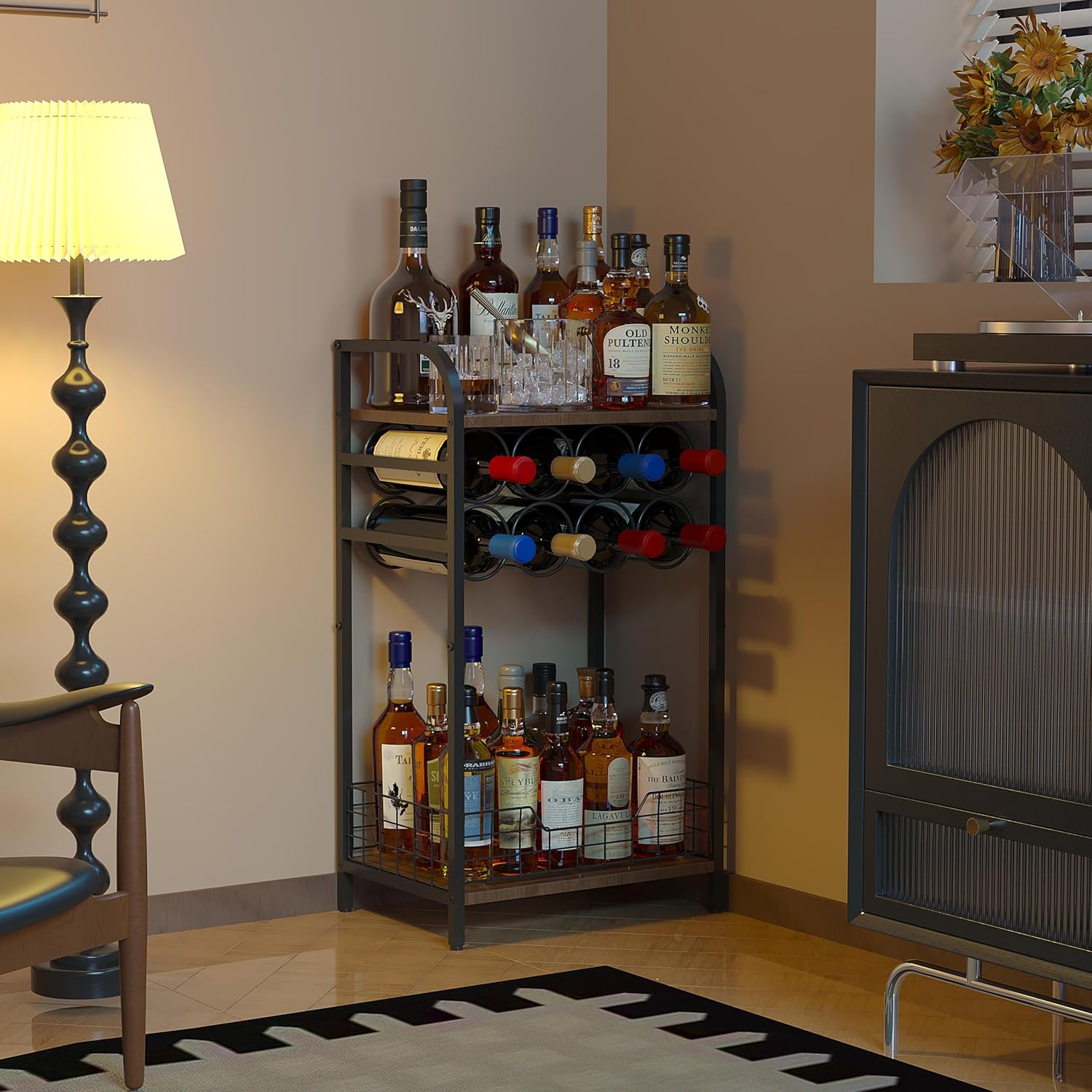 3-Tier Wine Bar Table with 8-Bottle Wine Rack