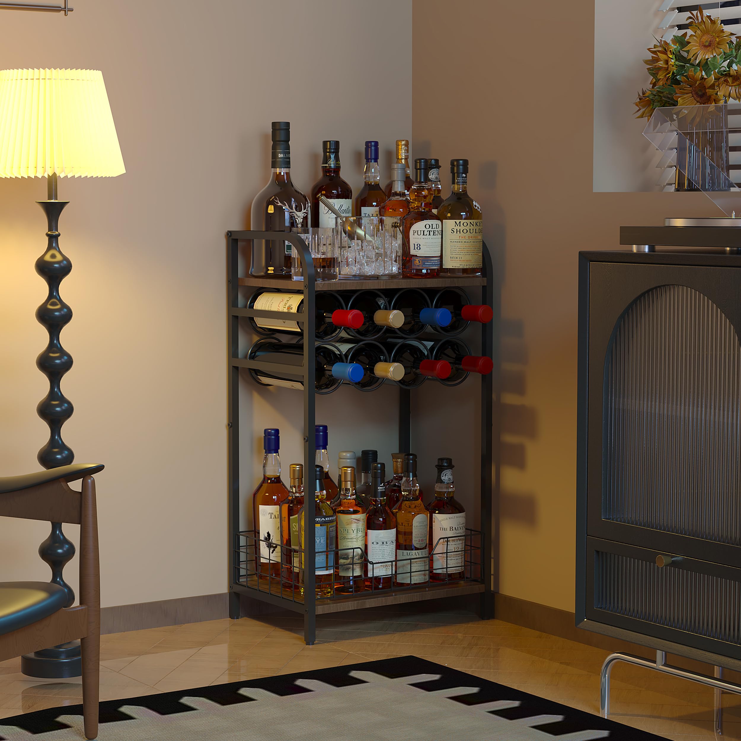 Mini Bar Benicabaly Armario De Bar Negro Independiente De 5 Niveles,  Estante Para Vino Con 12 Cubos De Botellas Y 5 Estantes Para Almacenamiento  De Licor Y Vidrio Mini Botellas Licor, image size:2500x2500