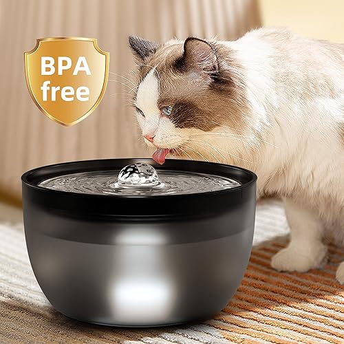 Miniatura 7 de Casfuy W8 - Fuente de agua silenciosa de acero inoxidable para perros y gatos con luz LED, color negro, 102 onzas