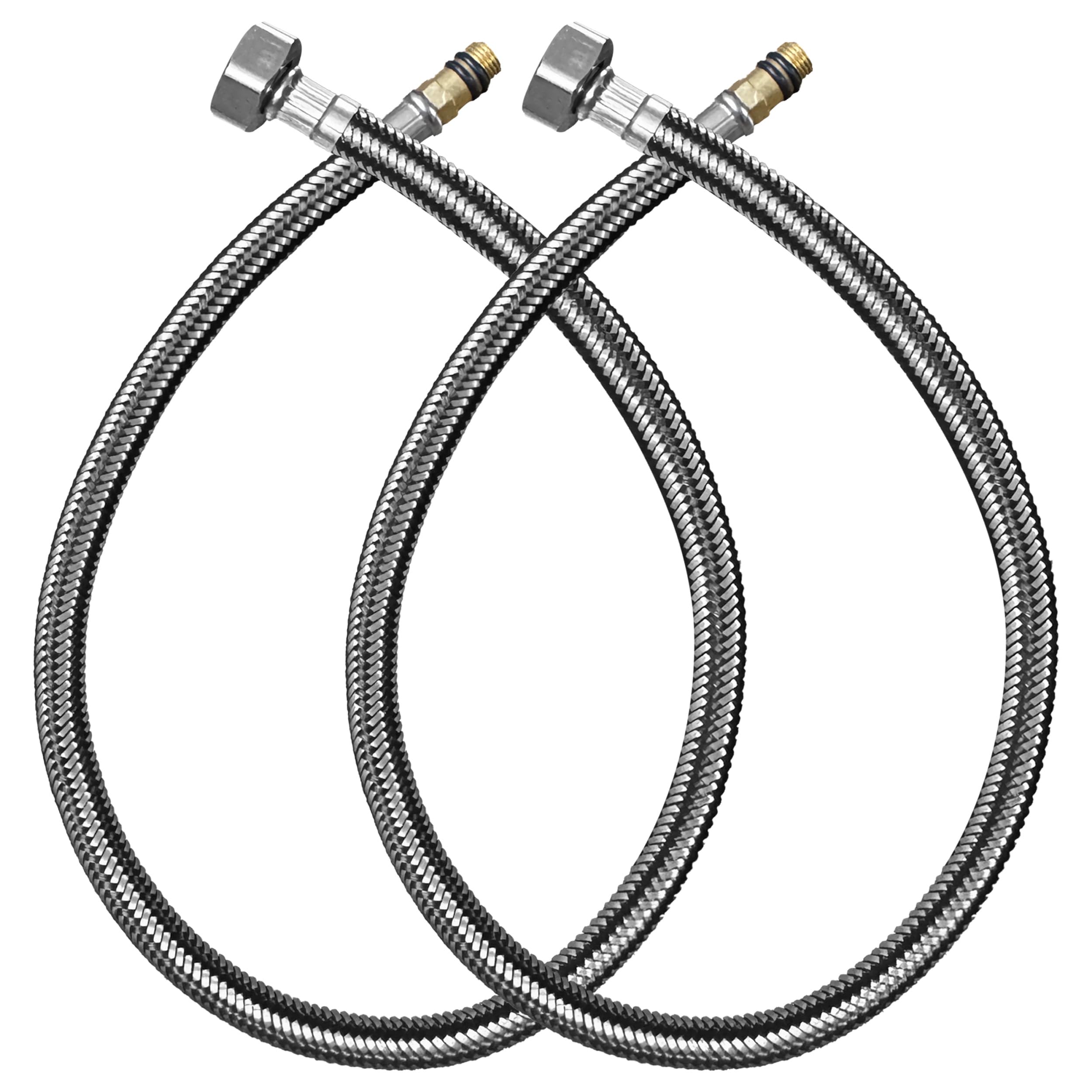 Msc Women's Silver Black 24-Inch / 600Mm Stainless Steel Braided Faucet Connector, 2 Pcs Supply Hose, 3/8-Inch Compression Thread X M10 Male Connector For Kitchen And Bathroom Sink, Hot & Cold Water Supply