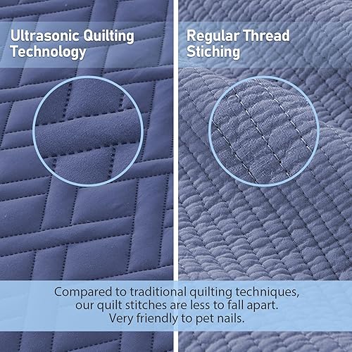 Miniatura 10 de Qucover Juego de colcha de gran tamaño, edredón ligero y delgado, juego de ropa de cama ultrasónica con fundas (beige, 128 x 120 pulgadas)