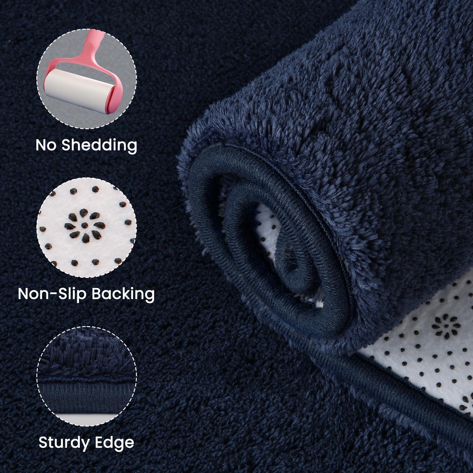 Sour Lemon Rugs Living Room 60x120cm, Navy Blue Shaggy Fluffy Bedside Rug, Short Pile Soft Runner Rugs - Image 3