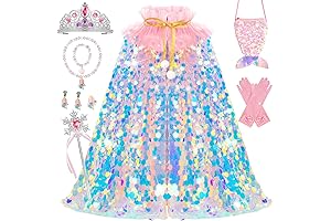 Princess Dress up Clothes for Girls, 11Pcs Mermaid Cape with Crown, Birthday...