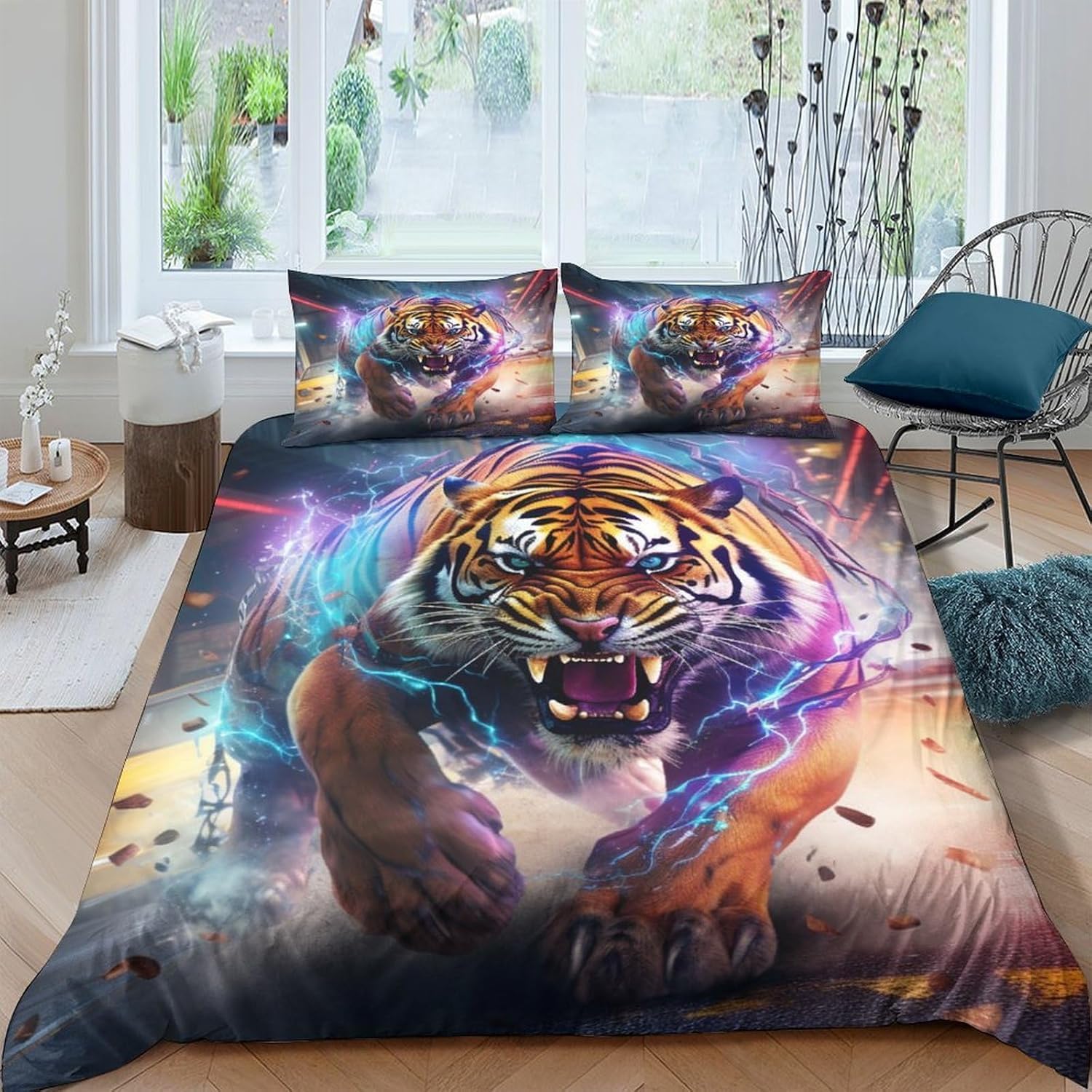 Housse de couette 260x230 cm tigre parure de lit 1/2 personnes