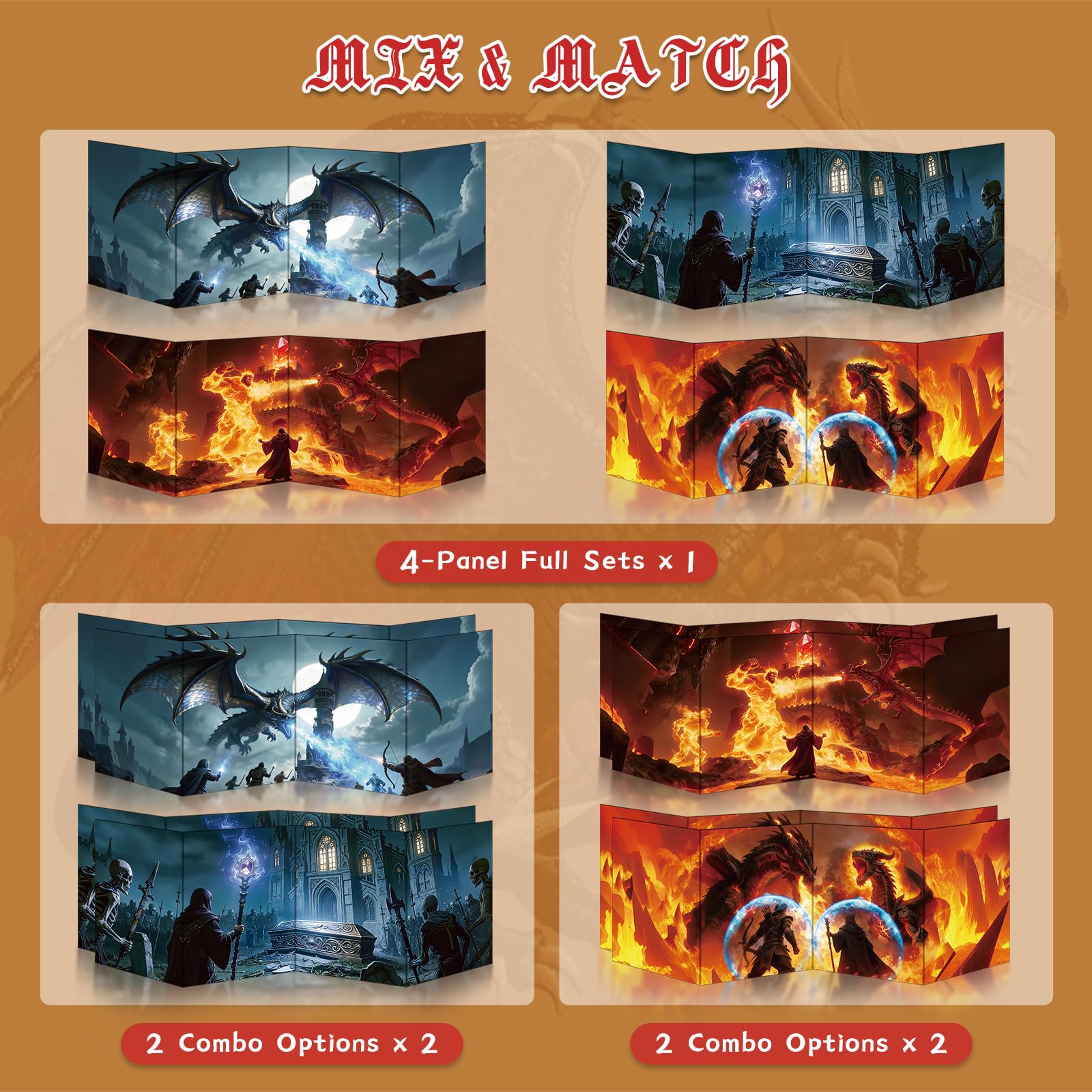 Byhoo Ekran DM 2 sztuki do D&D 5E – Epic Themes akcesoria DND, wodoodporne, wielokrotnego użytku, potrójnie składany, przenośny, format A4, kompatybilny z zasadami rdzenia 5E