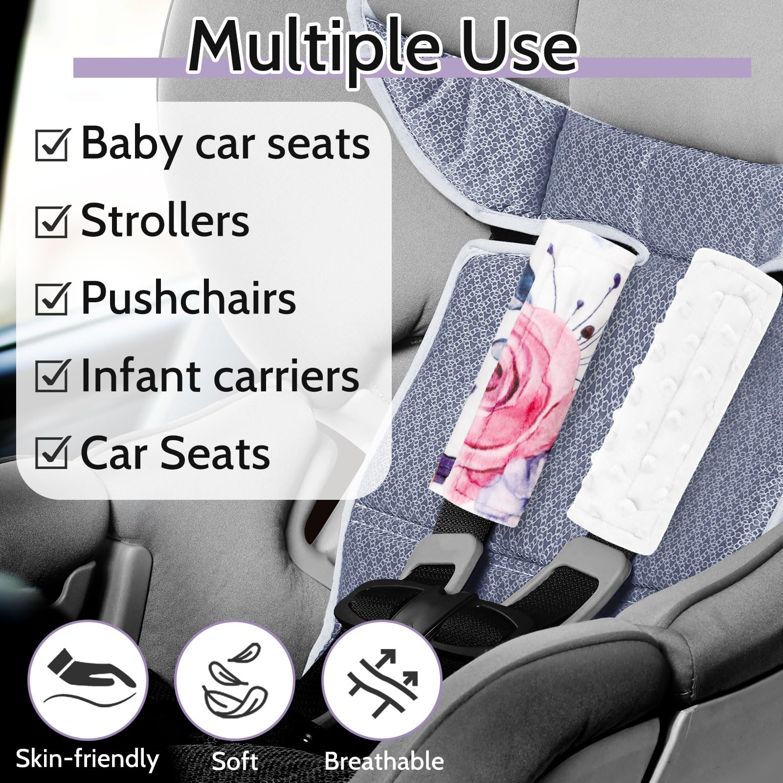 Pea Pod Paquete de 2 correas de asiento de coche para bebé, correas de asiento de coche, almohadillas de hombro para cinturón de seguridad para asientos de coche, cochecito, cochecito