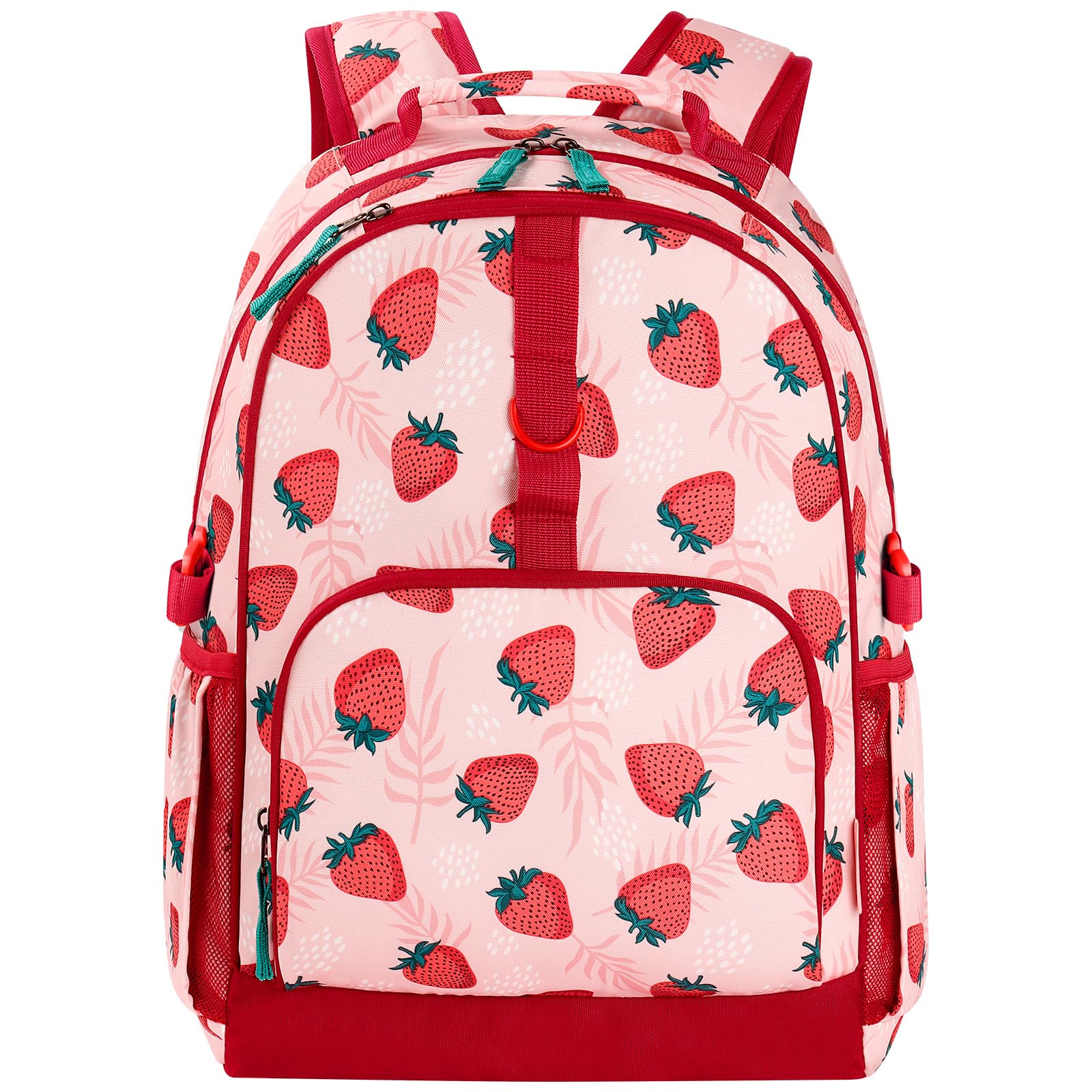 Choco Mocha Kids Backpack for Girls Strawberry Backpack Kids Elementary School Backpack for Girls Ages 6-8 Kid Bookbag 17 Inch with Chest Strap, Pink