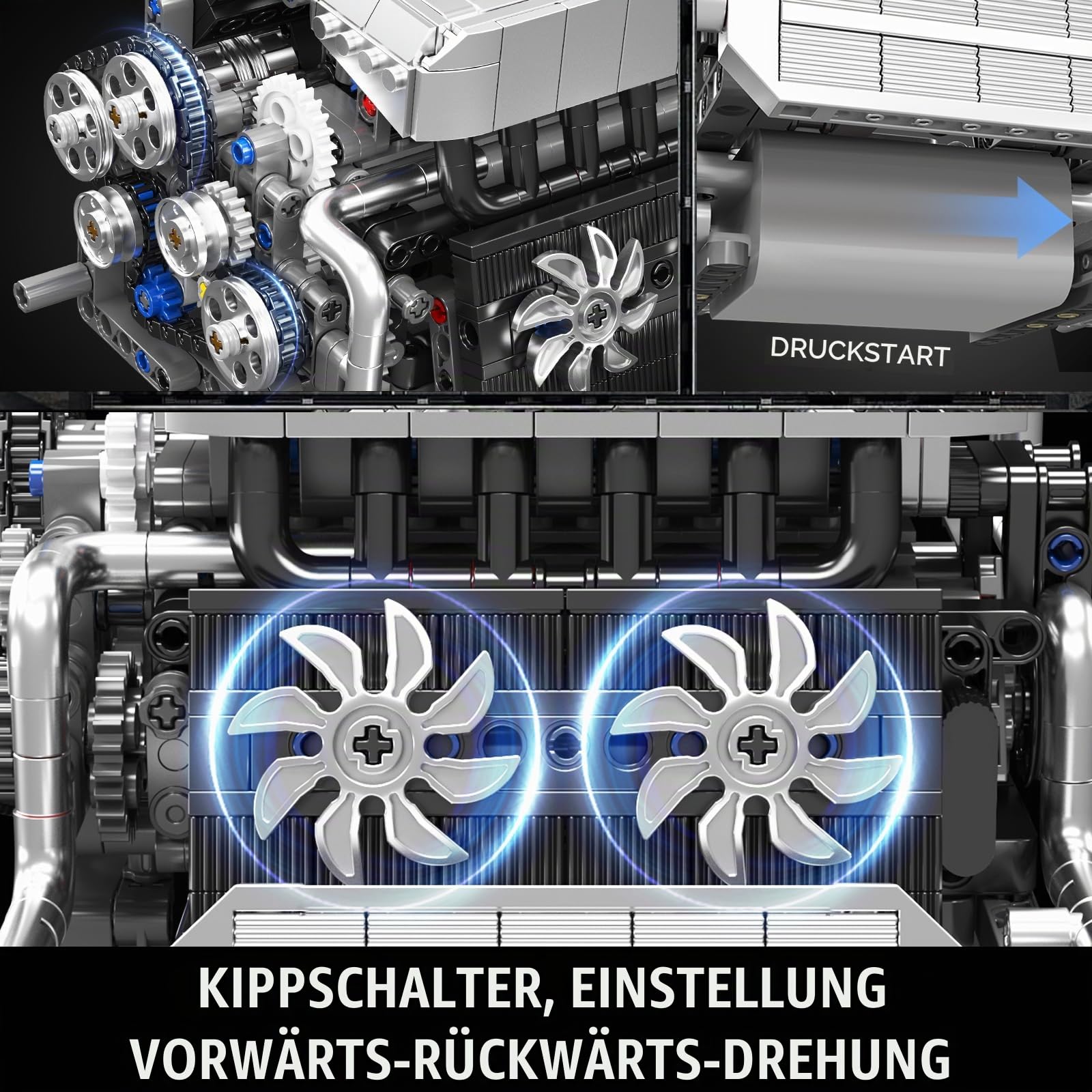 Mould King 10213 Auto Motor Klemmbausteine Bausatz Kit, Bauen Sie Ihr eigenes STEM-Motormodell-Spielzeug, Motorblöcke Set für Tennis 14+/Erwachsene Sammlungen Heim- oder Bürodekoration (744+ PCS)