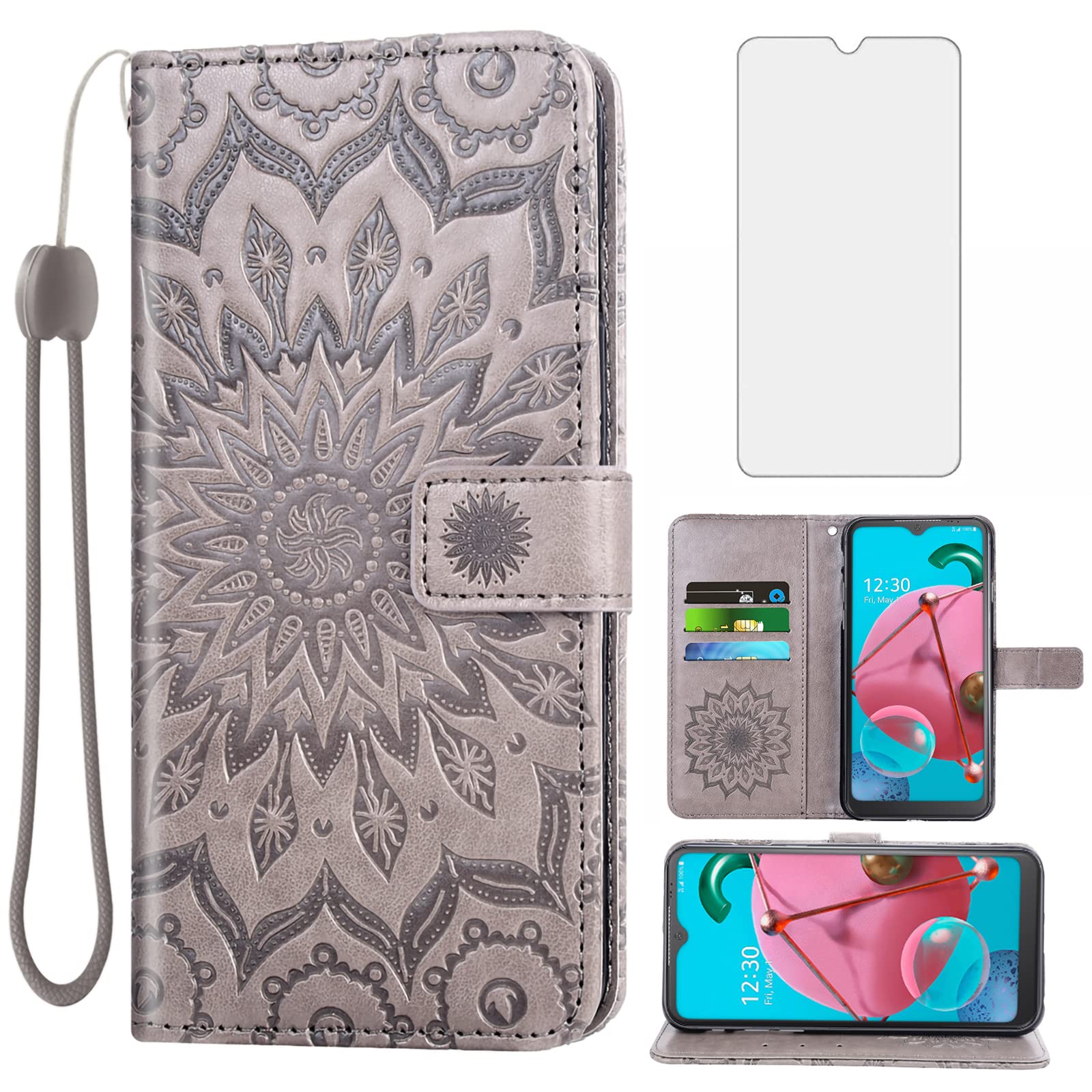 Phone Case for LG K51/Reflect LTE/Q51 Wallet Cases with Tempered Glass  Screen Protector Leather Slim Flip Cover Card Holder Stand Cell LGK51 K 51  51K