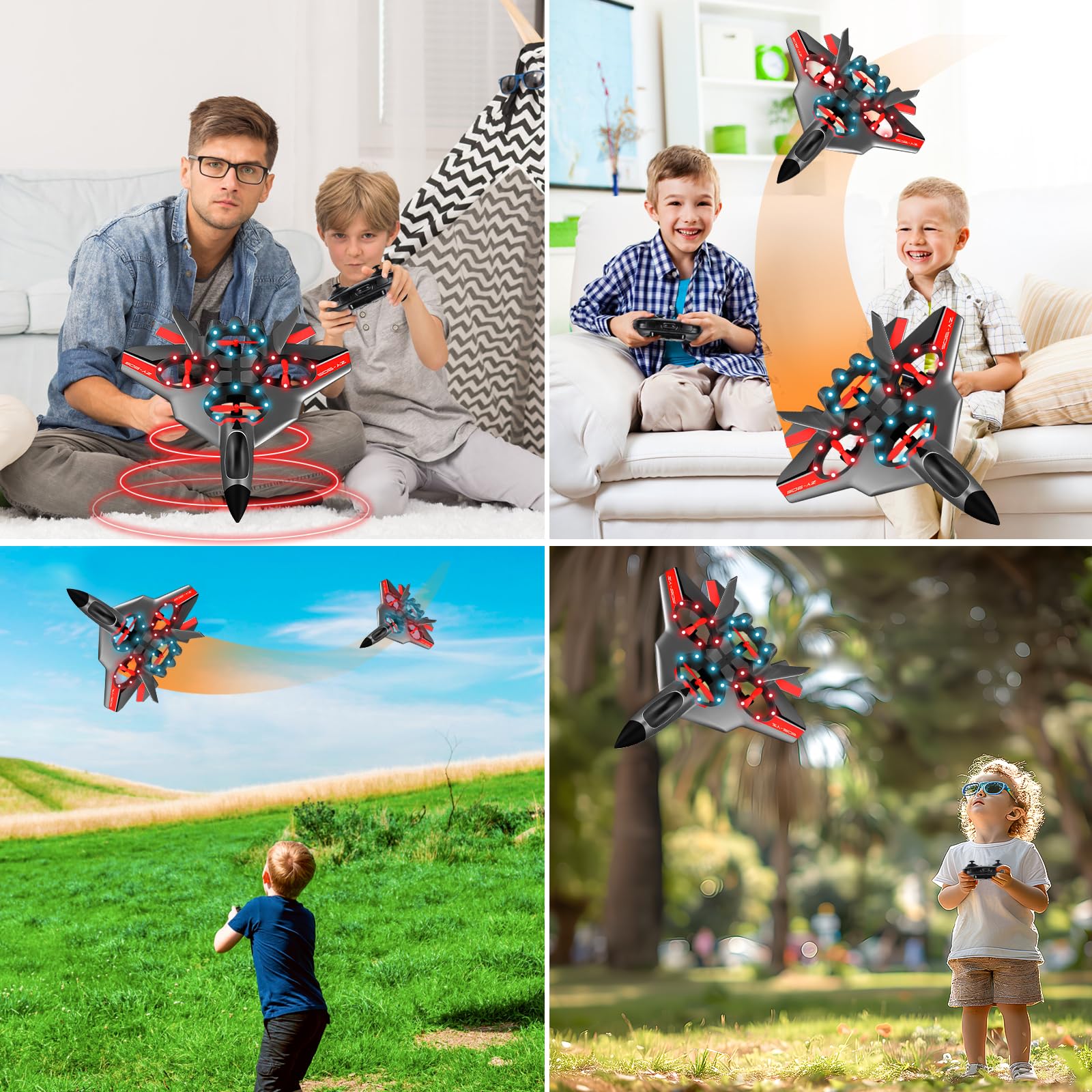 JONRRYIN Avión Teledirigido, 2.4 GHz Aviones de Radiocontrol con Baterías y Estabilizador de Giroscopio de 4 Ejes, Avión RC Juguete con Luz LED para Principiantes Niños Adultos (Gris)