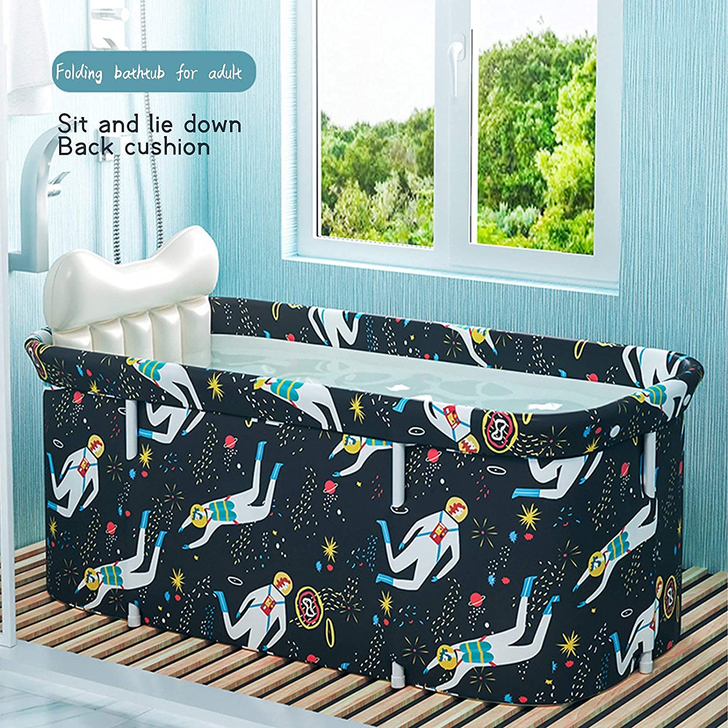 Vasca bagno per la famiglia, pieghevole, portatile, non gonfiabile, in PVC, disponibile in tutte le stagioni, per la doccia (blu scuro)