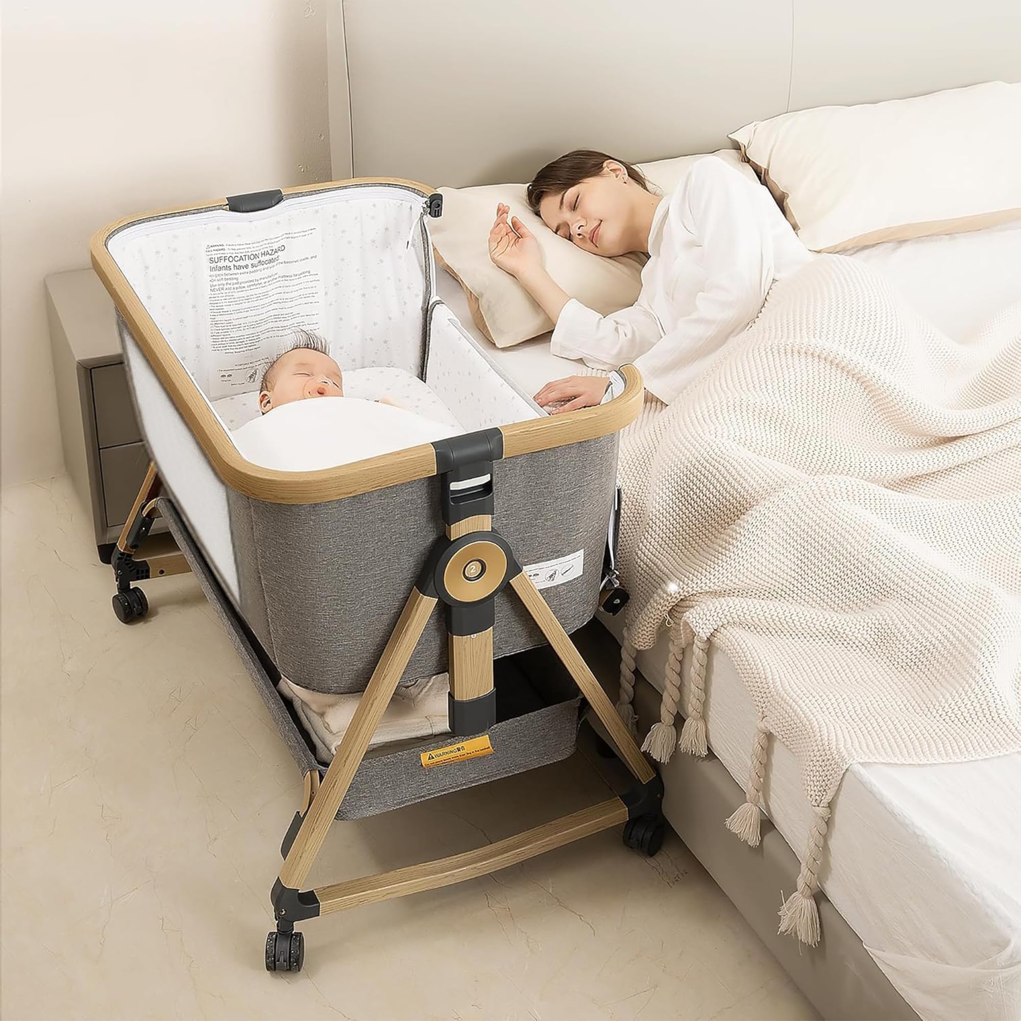 Maydolly 3-in-1 Baby Bassinet Bedside Crib, 6-Height Adjustable