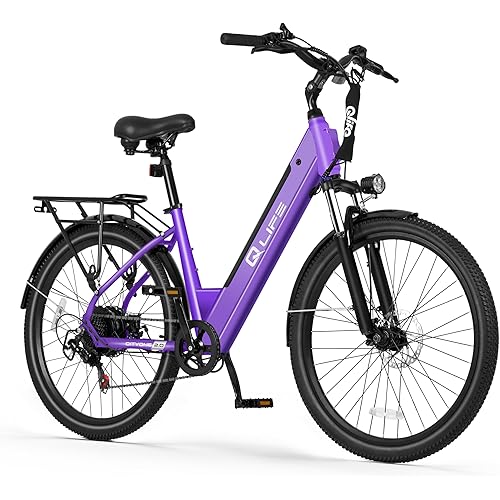 Qlife Cityone 2.0 Electric Bike for Adults,Up to 65Miles,28MPH,1200W Peak Motor 26" Ebike,499WH UL2849 Certified Battery Electric Commuter Bicycle with Front Suspension & 7-Speed Ebikes