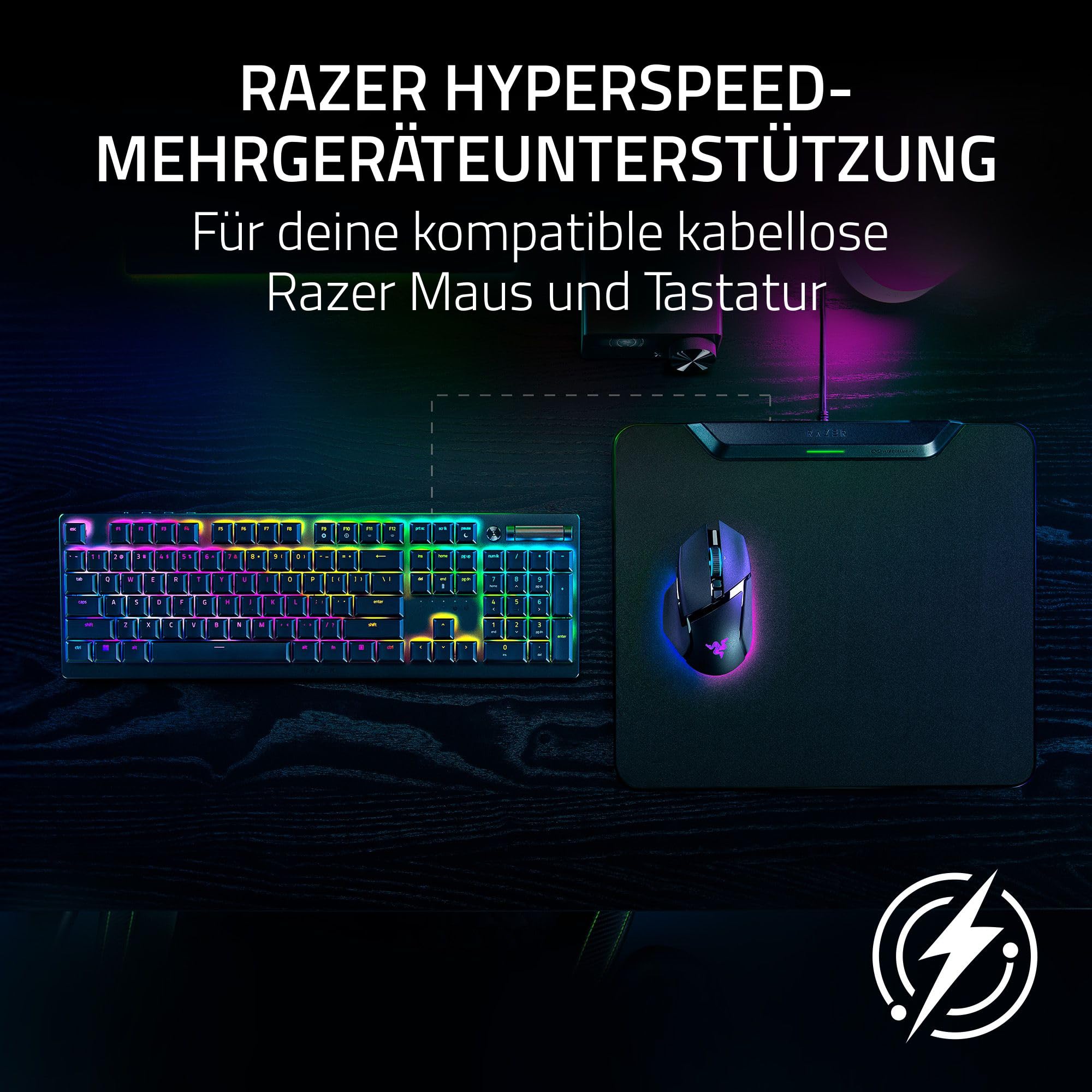 Razer HyperFlux V2 - Kabelloses Lademauspad System für Gaming-Mäuse - Gaming-Mausmatte & Lade-Puck (LED-Ladeanzeige, Anti-Rutsch Gummifüße, Autopairing, USB Anschluß) Schwarz