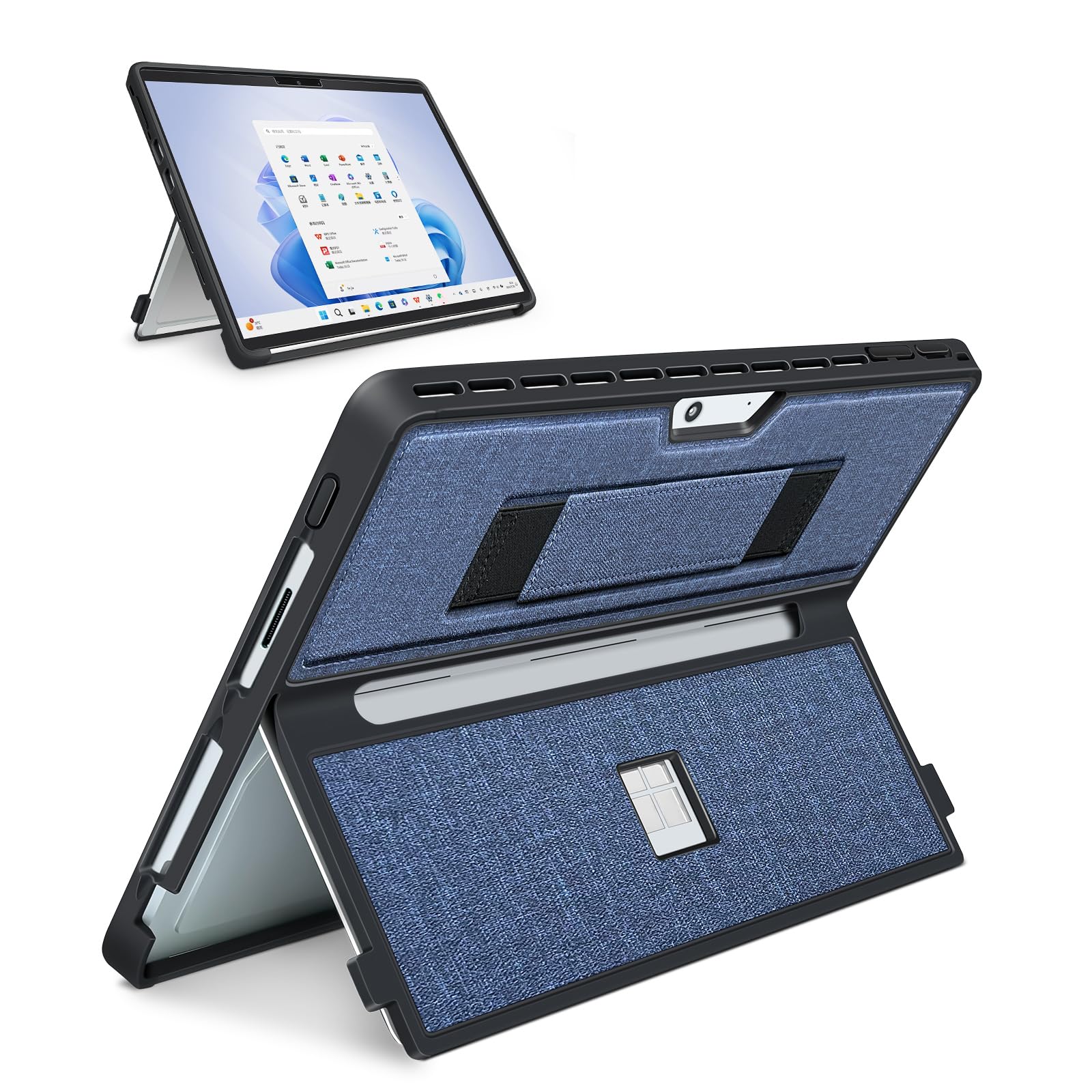 Coque Microsoft Surface Pro 11, 10, 9, 8 avec support et dragonne - Bleu - 7
