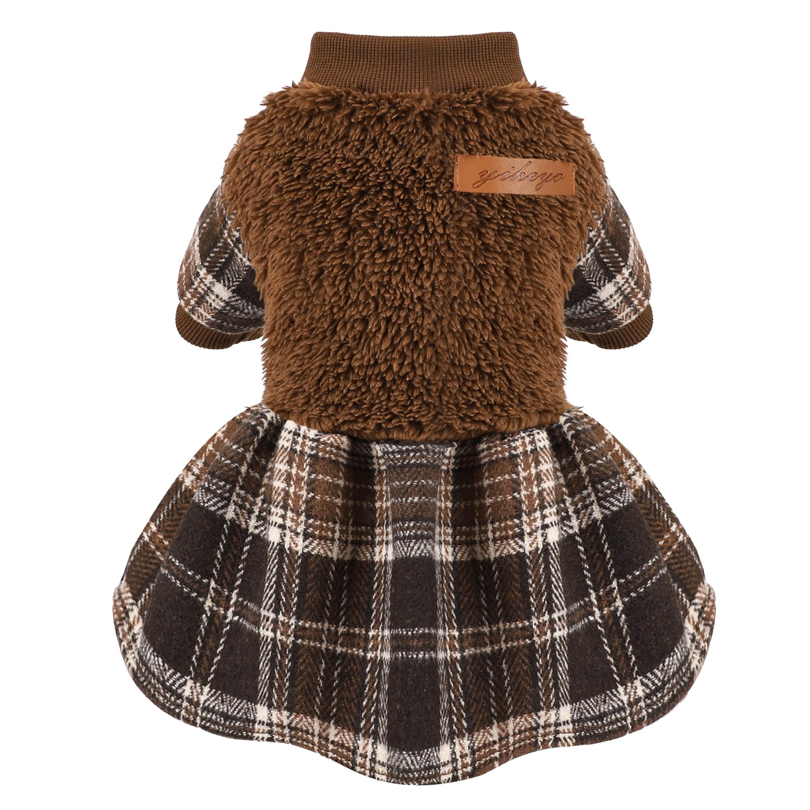 Dog Sweater Dress Plaid Fleece Dog Sweaters for Small Dogs Girl Female Warm Winter Clothes Girl XXS Outfit Apparel Clothes (Brown, S for 5.5-8.8lb)