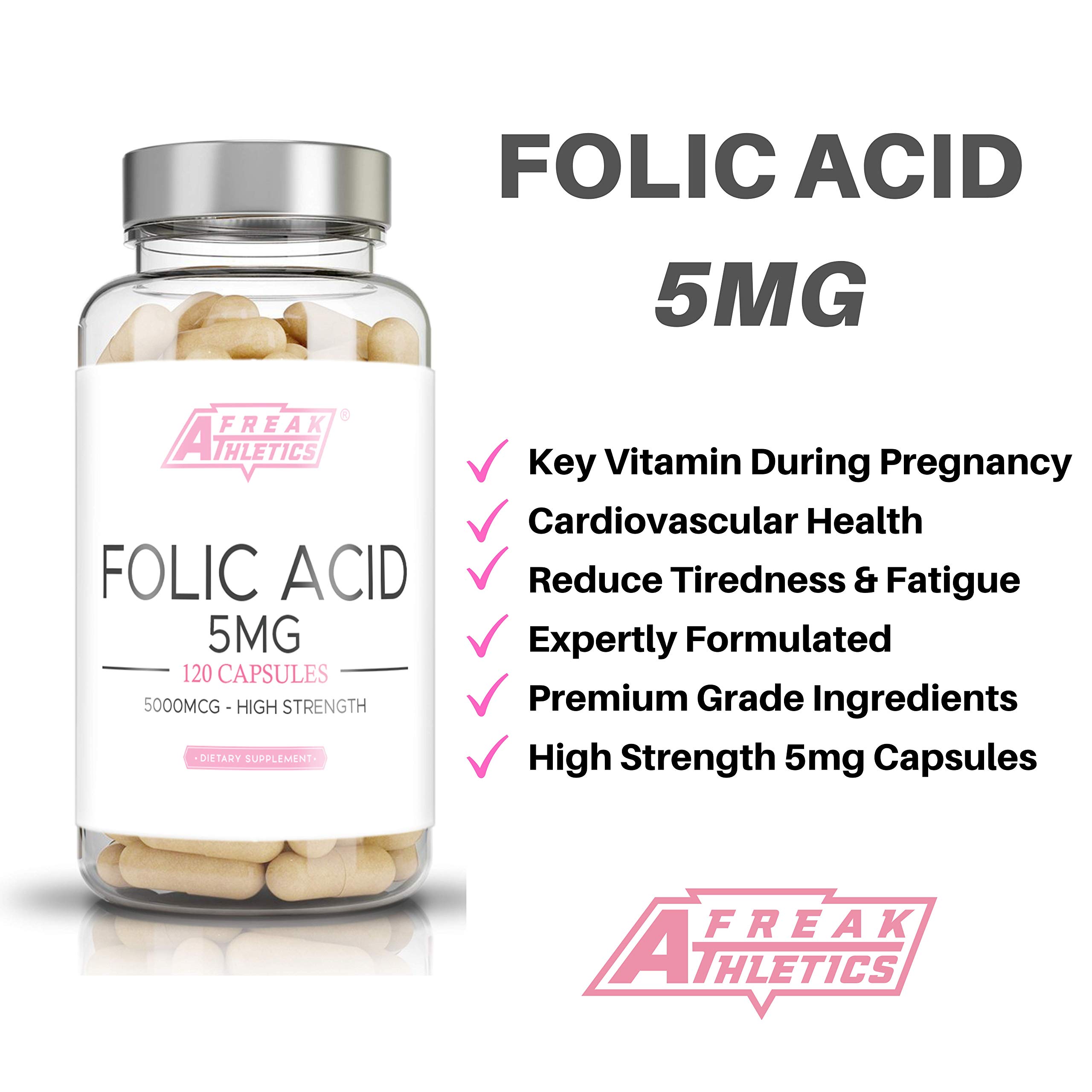 Buy Folic Acid 5mg 5000mcg (Vitamin B9) 120 Easy Swallow Capsules