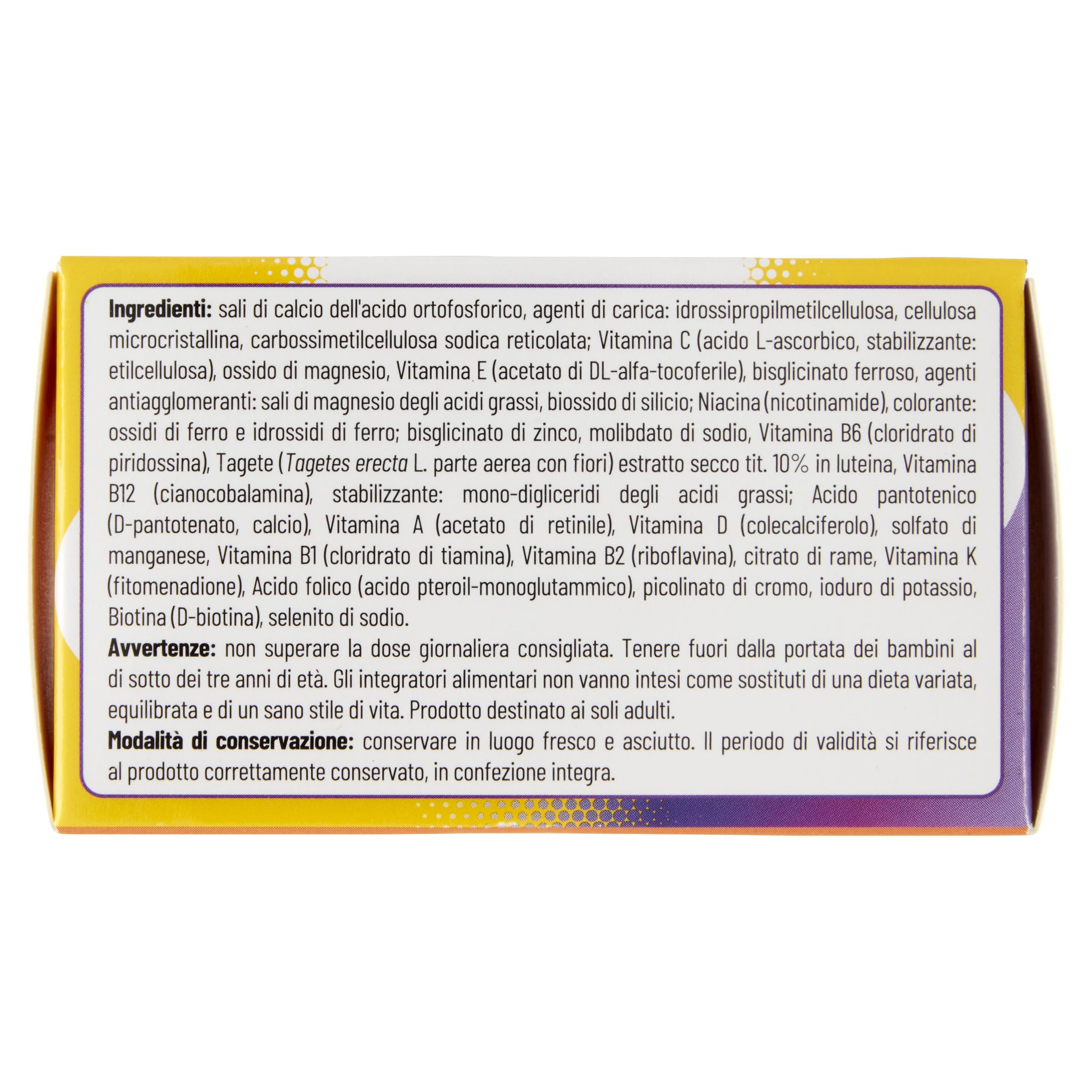 Equilibra Multivitamine e Minerali 50+, Rilascio Prolungato fino a 8 ore, Alto Dosaggio di Vitamina D, con Fosforo e Luteina, per Adulti 50+, Senza Glutine, per Vegetariani, 30 Compresse Triplo Strato