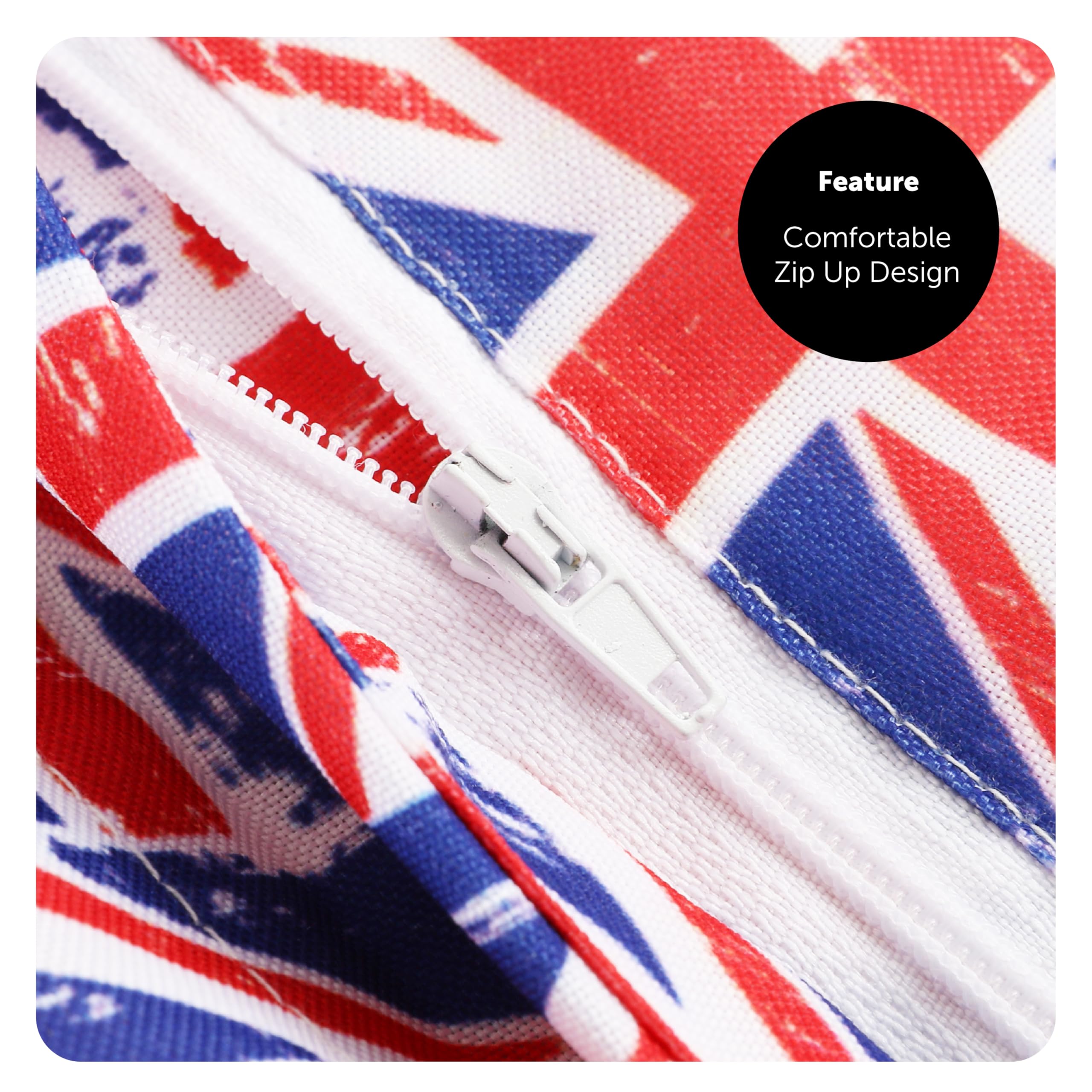 Kostium szpiegowski dla dorosłych Groovy - garnitur Union Jack, brązowa peruka i okulary - dorośli międzynarodowy kostium tajemniczego mężczyzny TV/film fantazyjny kostium