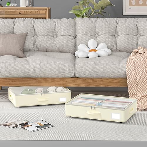 Miniatura 2 de Almacenamiento debajo de la cama con ruedas, no requiere montaje, 5.5 pulgadas de altura beige debajo de la cama, contenedores de almacenamiento de