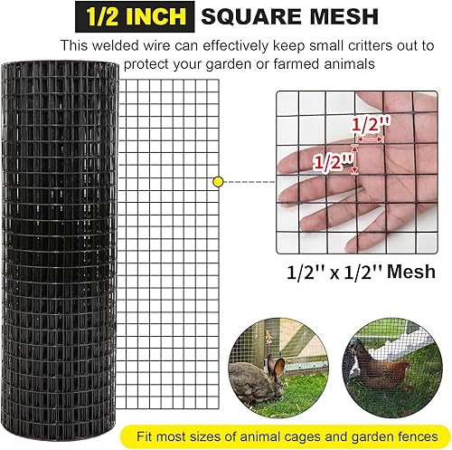 Miniatura 6 de Tela de hardware de 24 pulgadas x 100 pies 12 pulgadas, calibre 16, recubierto de vinilo negro, malla soldada para valla del hogar y jardín y