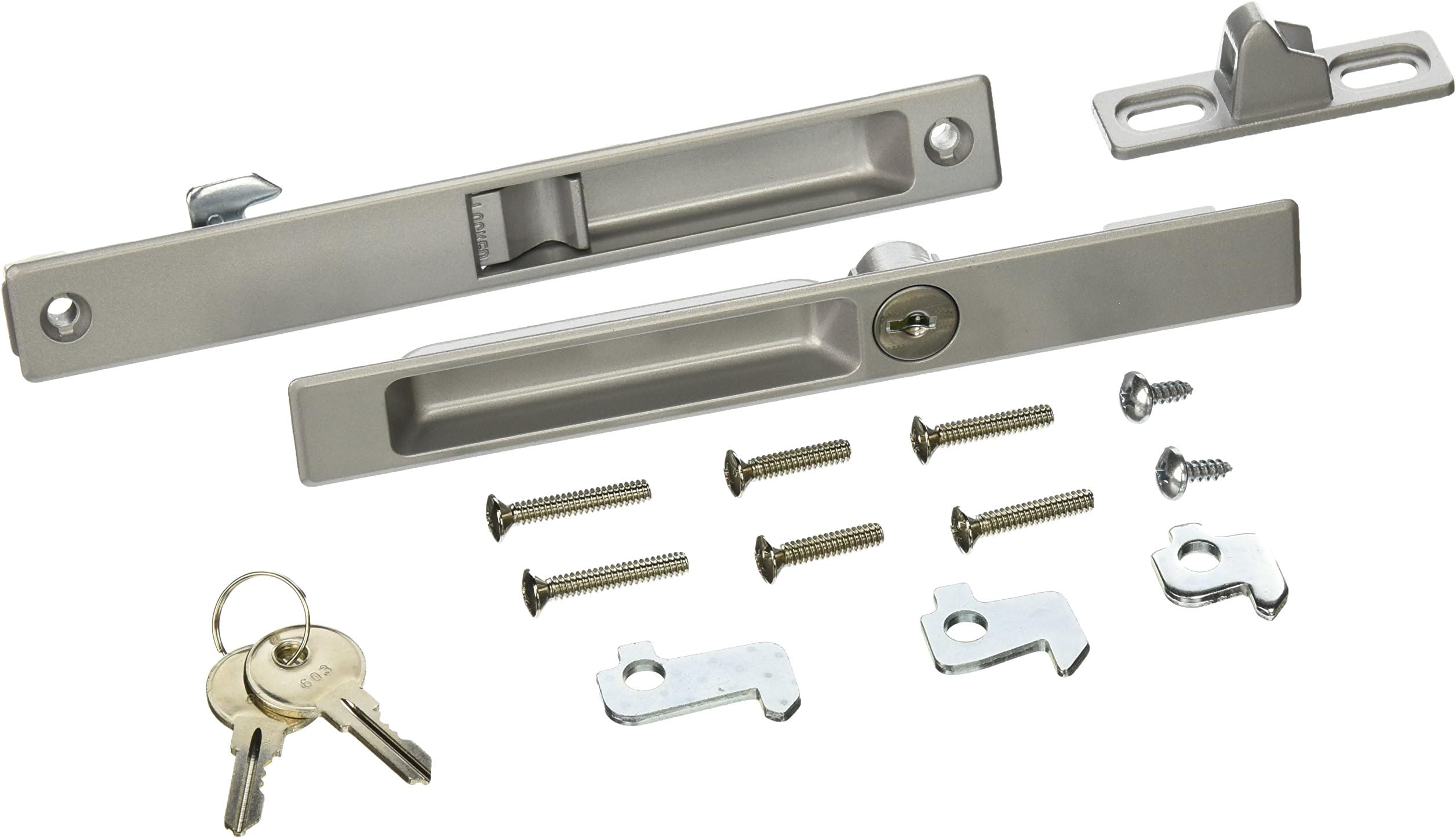 Keyed Flush Mounted Sliding Patio Door Latch Set, Aluminum Grey - Replacement Locking Flush Handle