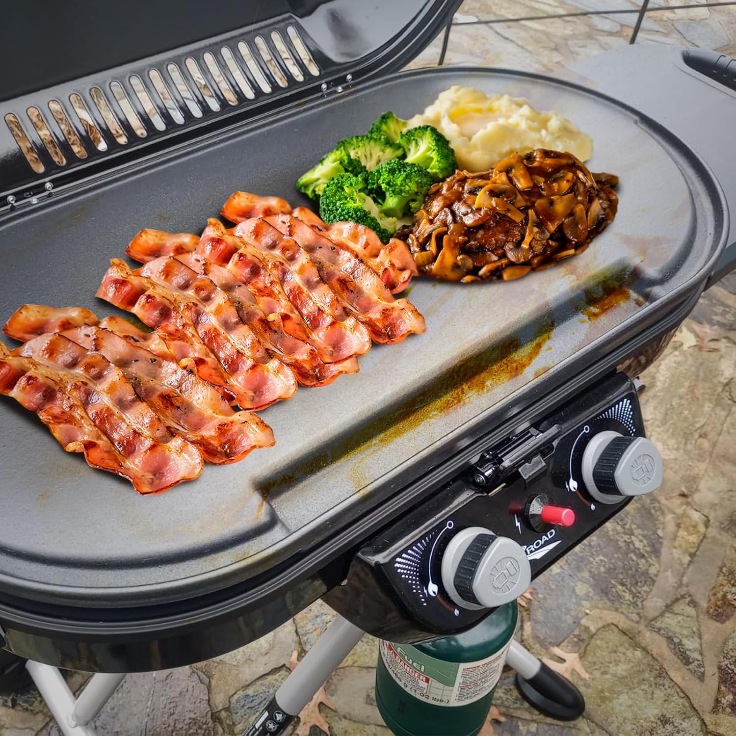 RoadTrip Grill Accessories Cast Iron Griddle for Coleman RoadTrip 285 grill with Bag and 4FT Propane Hose Adapter, Grill Replacement Parts for Coleman Camping Stove